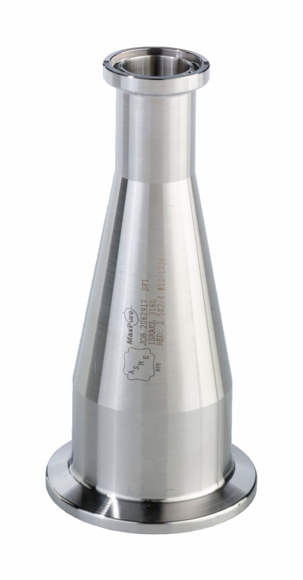 MAXPURE Long Concentric Reducer 316L Stainless Steel, Clamp x Clamp, 3