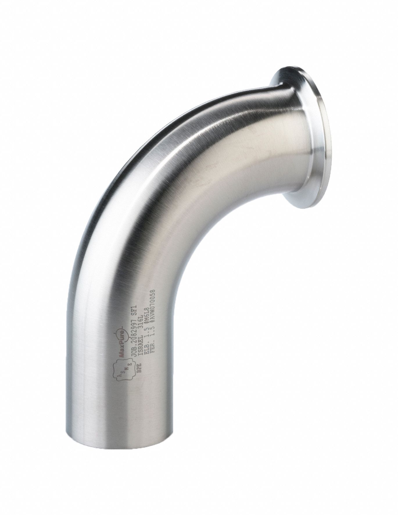 Elbow Adapter: 6MO Stainless Steel, Orbital Weld x Clamp, 1 1/2 in x 1 1/2 in Tube OD, 32 RA