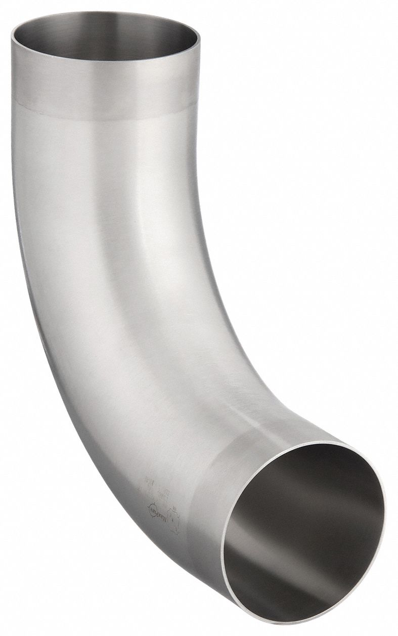 Sanitary Fitting Elbow: 90° Elbow, 2 1/2 in OD x 2 1/2 in OD Size, Weld, 316L Stainless Steel