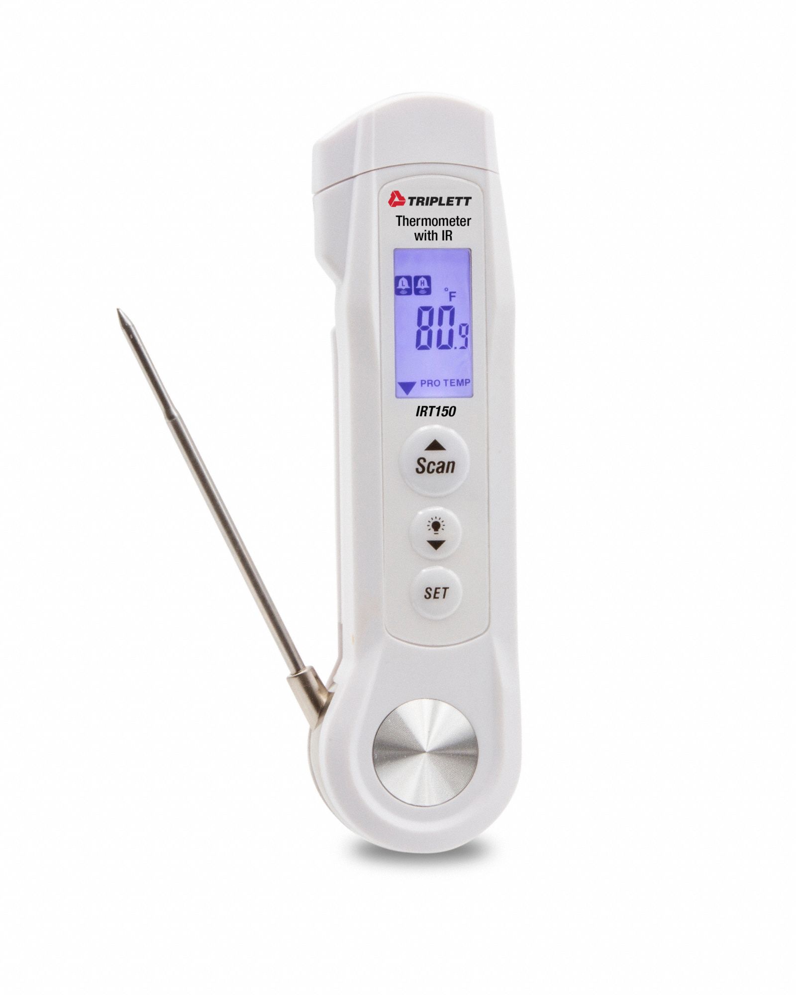 Stem Thermometer with IR For Food: HACCP Food Safety, Backlit LCD, 7 5/16 in Overall Lg