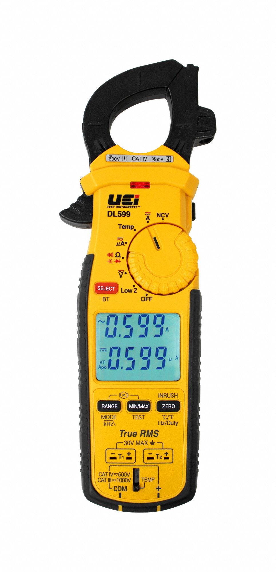 Clamp Meter: Clamp-Jaw Jaw, CAT IV 60V, 1, 000 A Max. AC Current, Auto Ranging