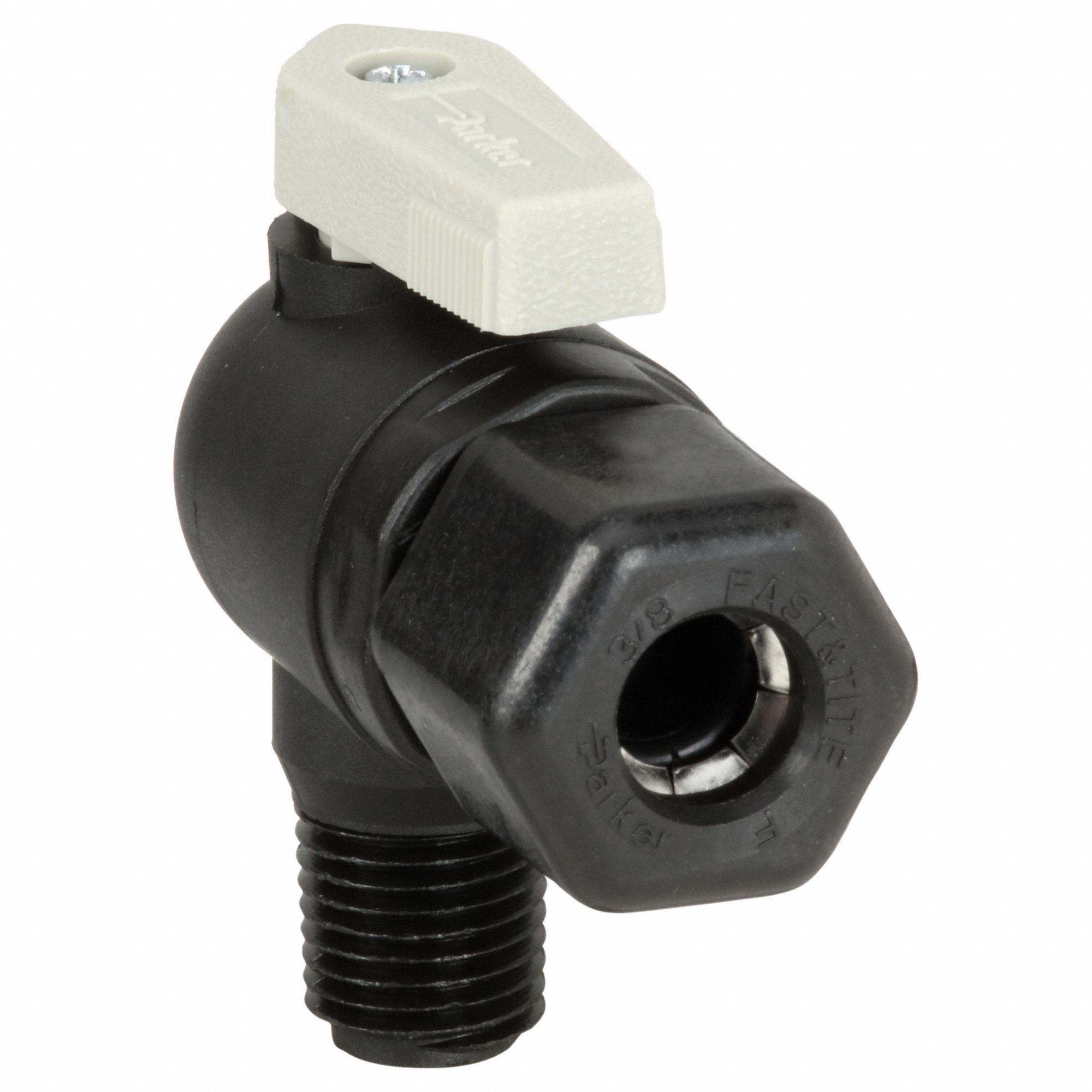 Manual Two-Way Ball Valve: 1/4 in, Polypropylene, Angle, Sweat x MNPT, Full Port Ball Port