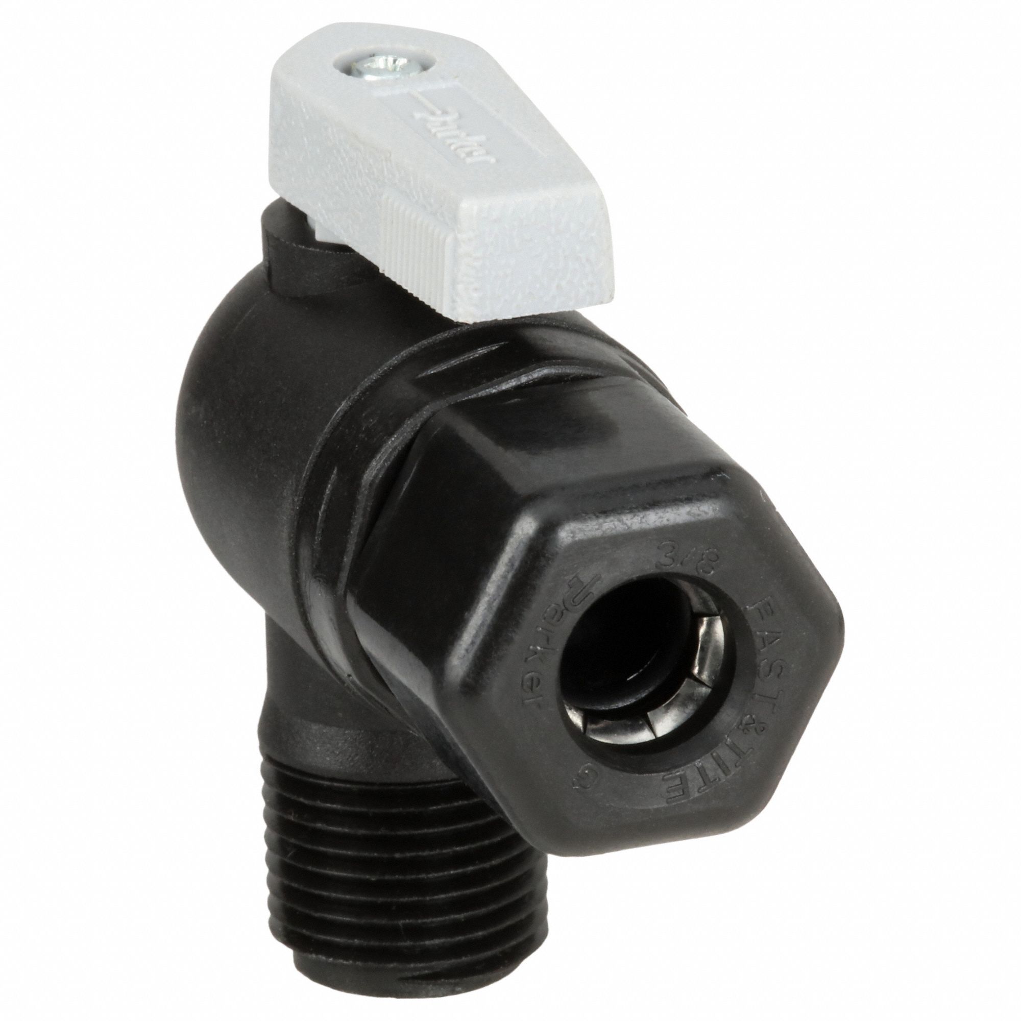 Manual Two-Way Ball Valve: 3/8 in, Polypropylene, Angle, Sweat x MNPT, Full Port Ball Port