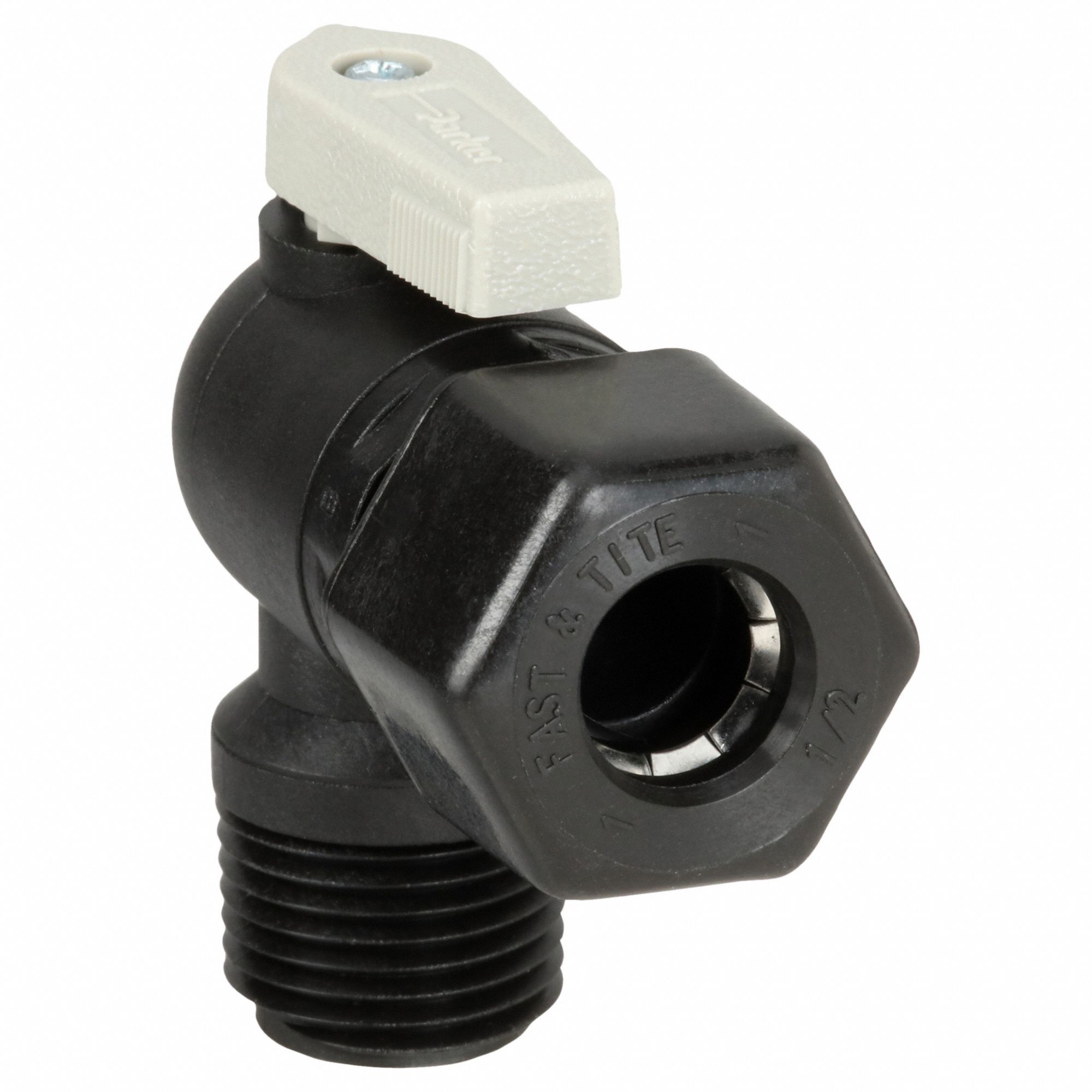 Manual Two-Way Ball Valve: 1/2 in, Polypropylene, Angle, Sweat x MNPT, Full Port Ball Port