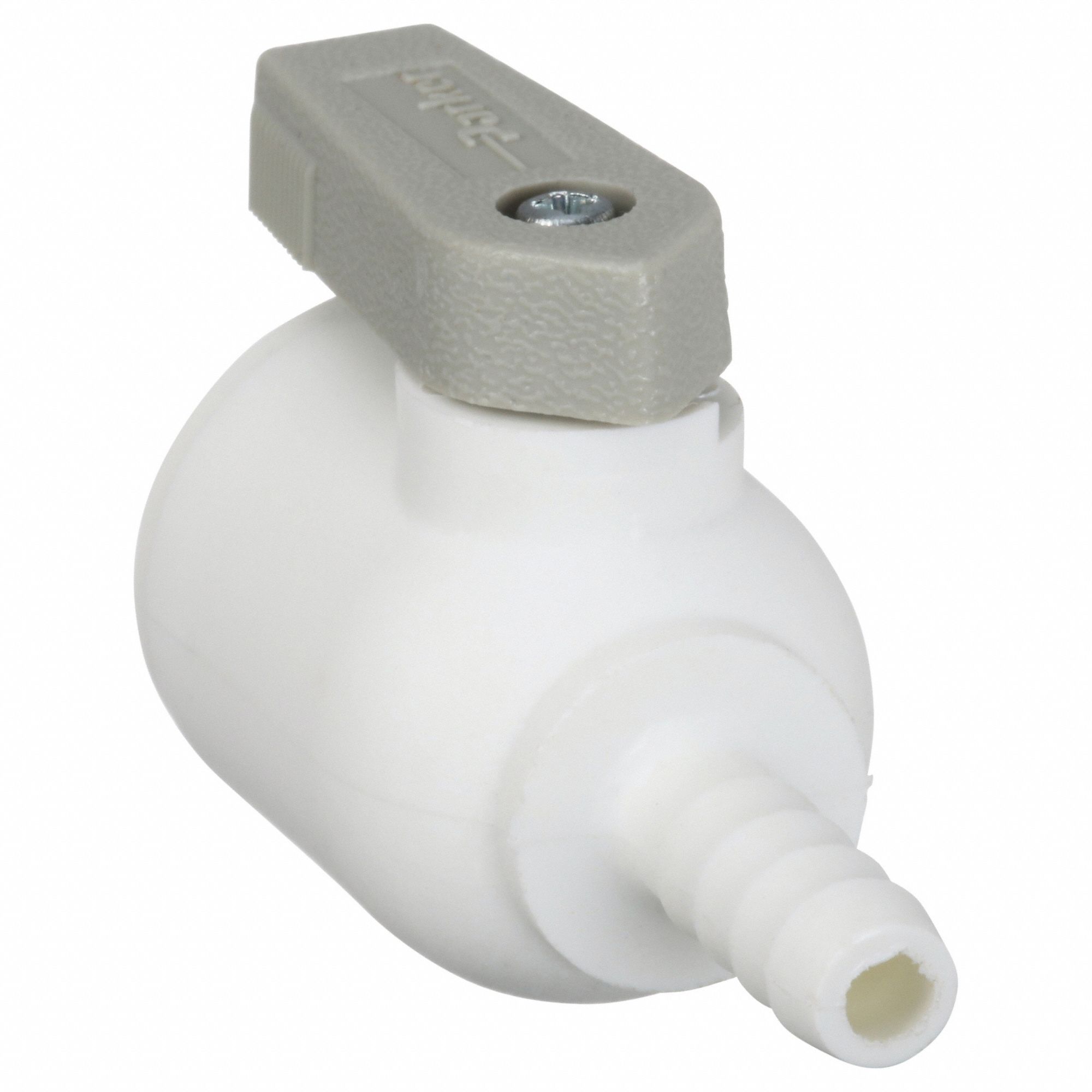 Manual Two-Way Ball Valve: 1/4 in, Polypropylene, Straight, Push x Barb, One-Piece, Lever