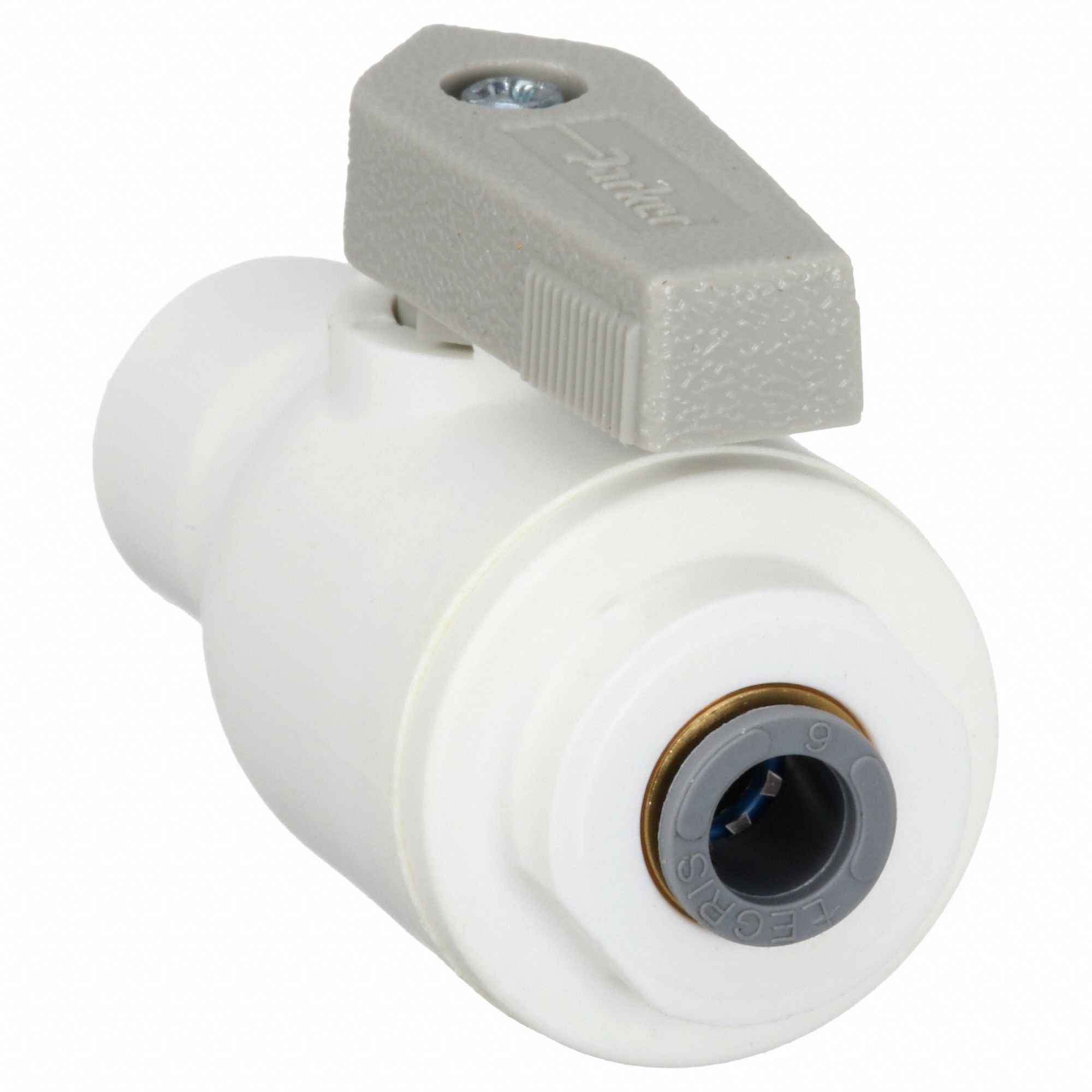 Manual Two-Way Ball Valve: 3/8 in, Polypropylene, Straight, Push x Push, One-Piece, Lever