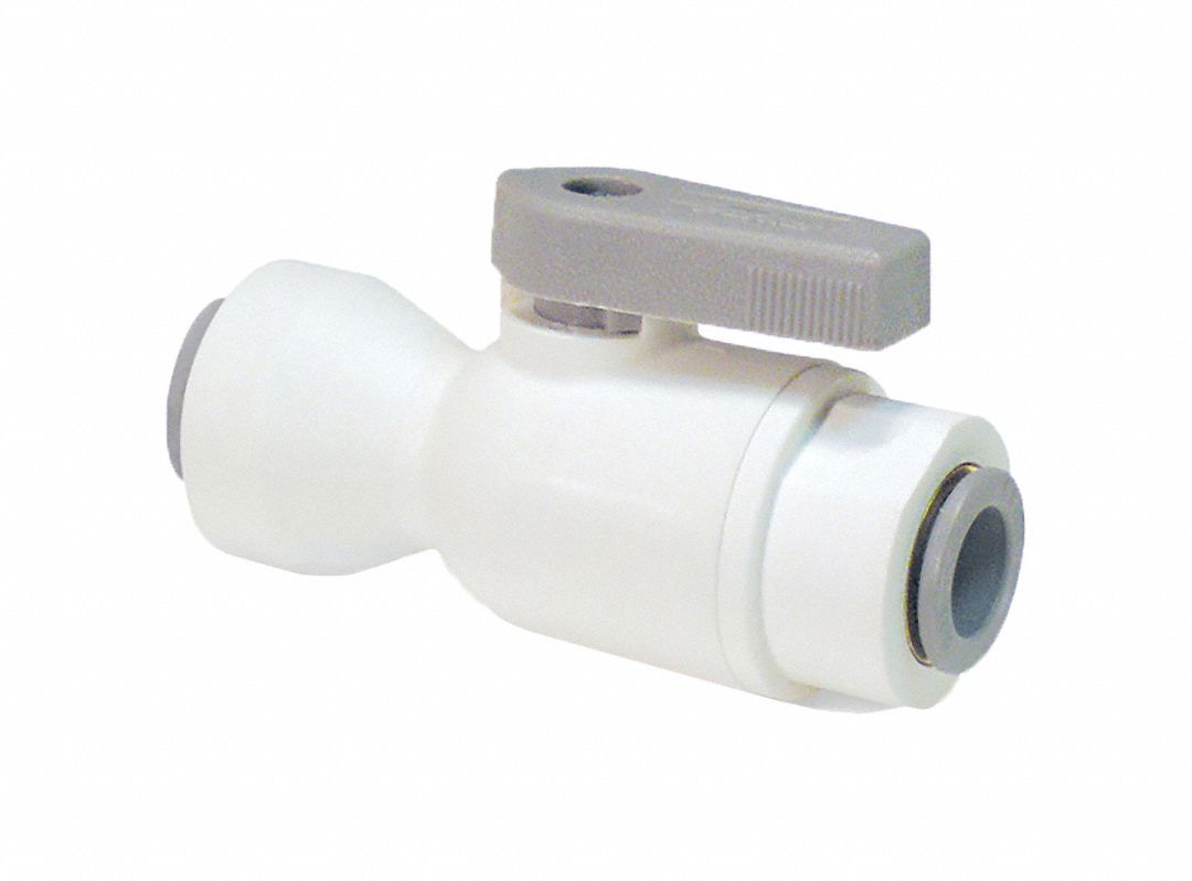 Manual Two-Way Ball Valve: 1/2 in, Polypropylene, Straight, Push x Push, One-Piece, Lever