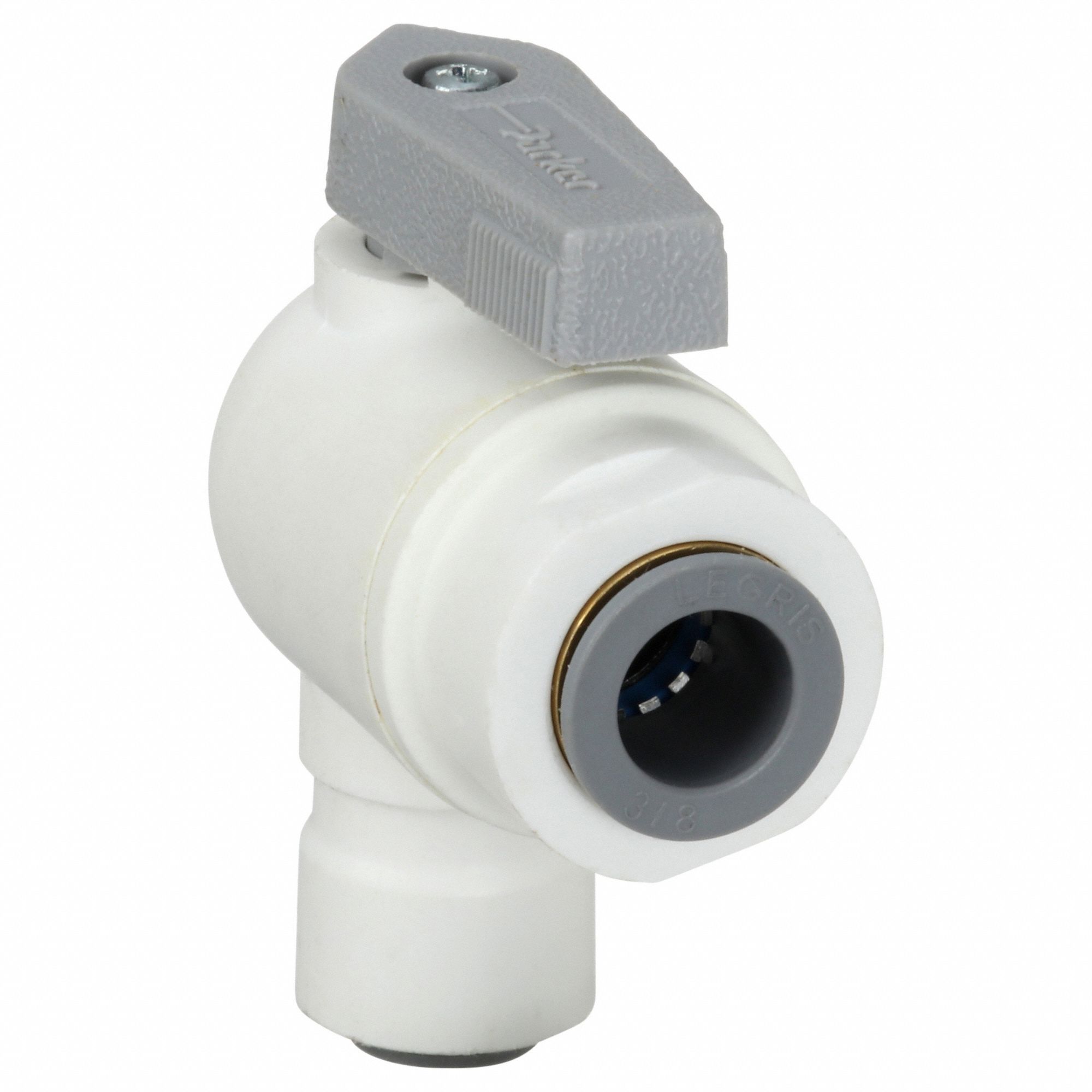 Manual Two-Way Ball Valve: 3/8 in, Polypropylene, Angle, Push x Push, One-Piece, Lever