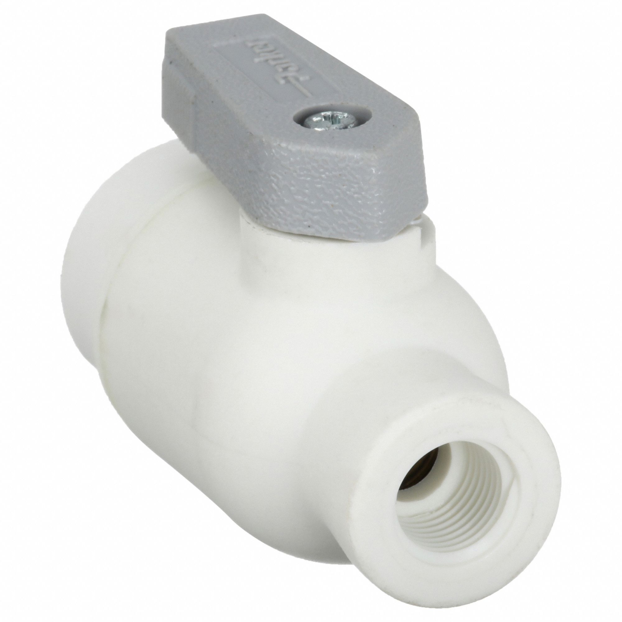 Manual Two-Way Ball Valve: 1/8 in, Polypropylene, Straight, Push x MNPT, One-Piece, Lever