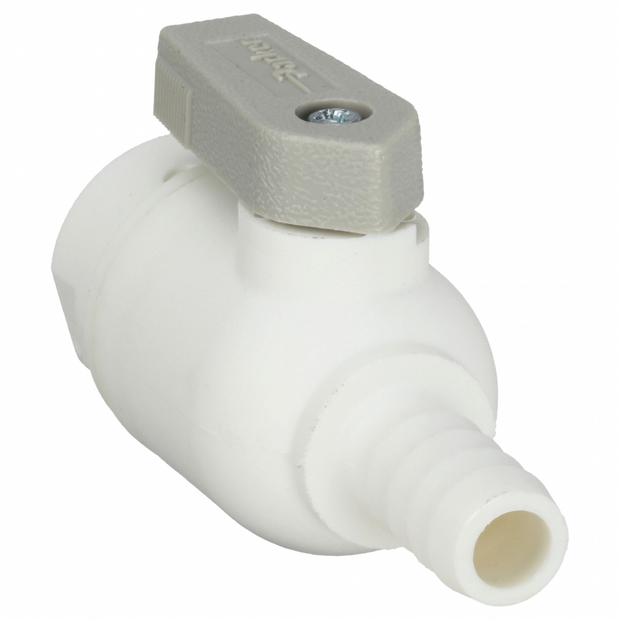 Manual Two-Way Ball Valve: 3/8 in, Polypropylene, Straight, Push x Barb, One-Piece, Lever