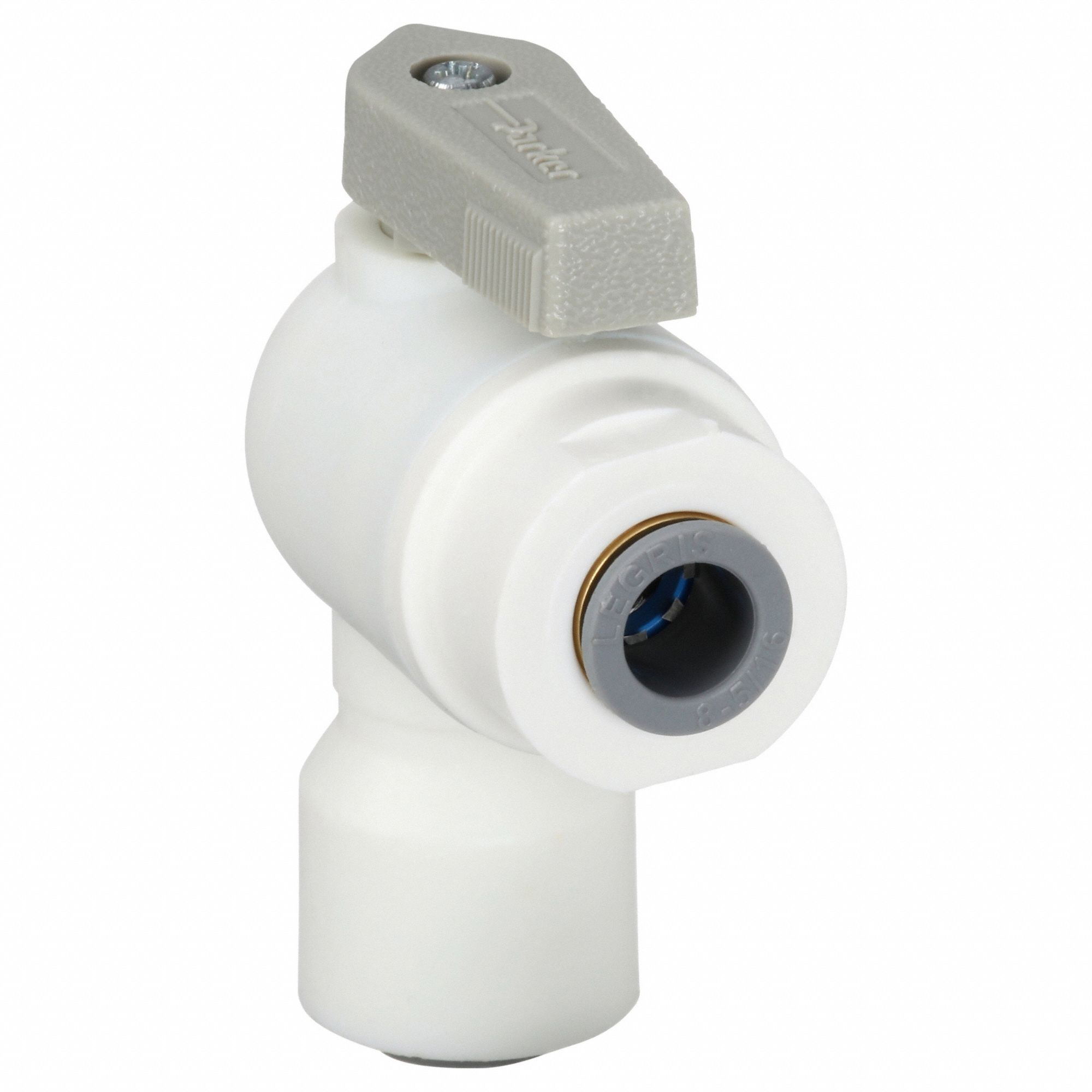 Manual Two-Way Ball Valve: 1/2 in, Polypropylene, Angle, Push x Push, One-Piece, Lever
