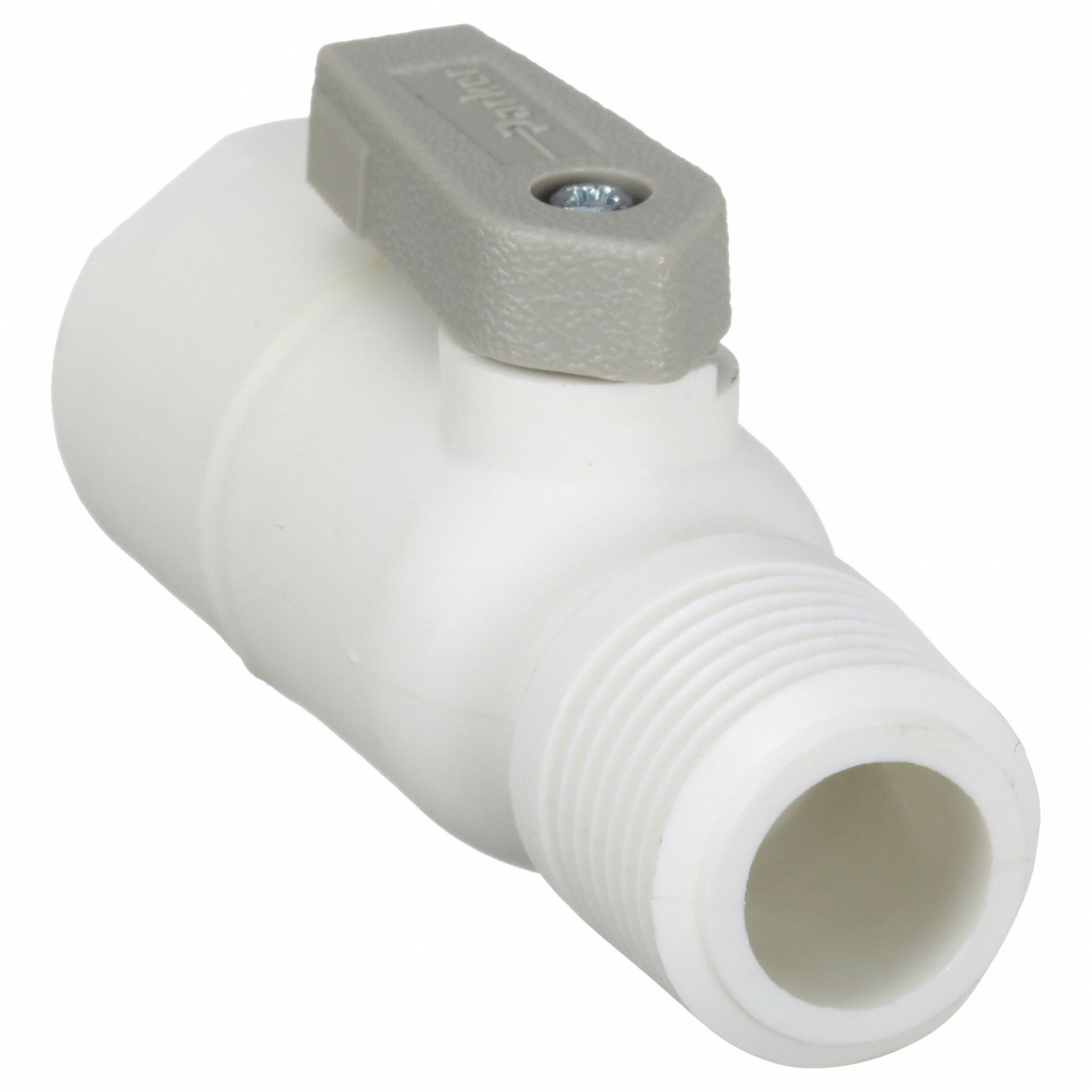 Manual Two-Way Ball Valve: 1/2 in, Polypropylene, Straight, Push x MNPT, One-Piece, Lever