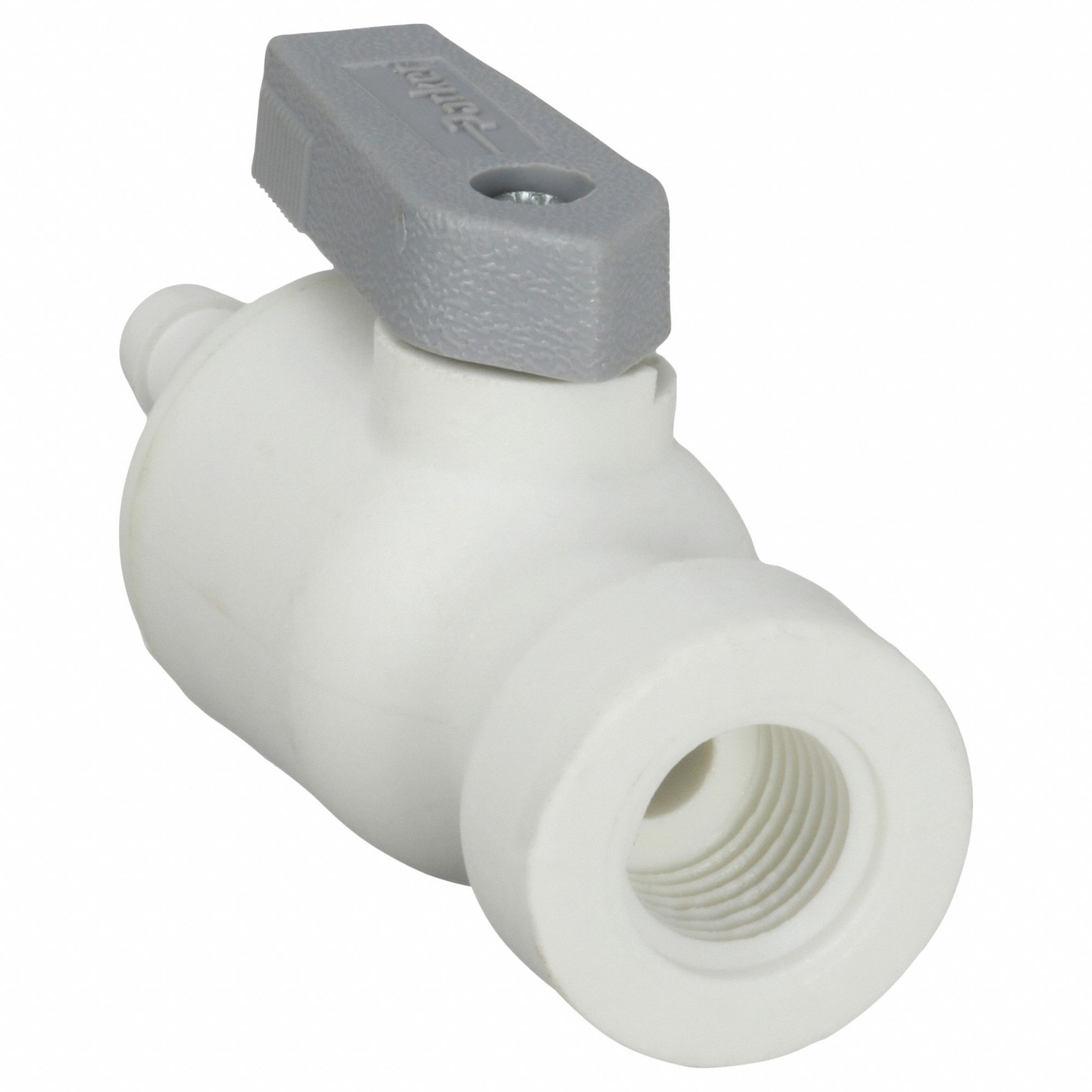 Manual Two-Way Ball Valve: 1/4 in, Polypropylene, Straight, Barb x FNPT, One-Piece, Lever