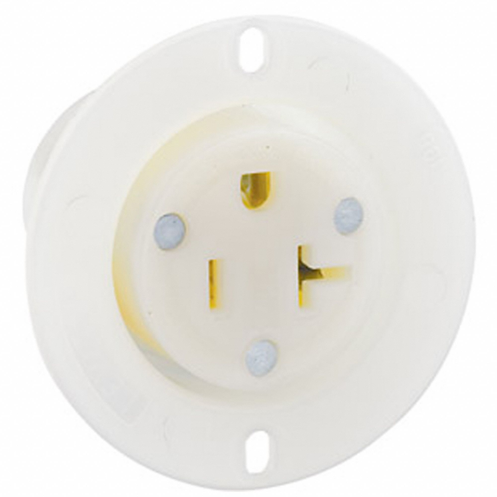Flanged Receptacle: Single, White, 5-20R, 20 A, 125V AC, 2 Pole / 3 Wire, Screw Terminals