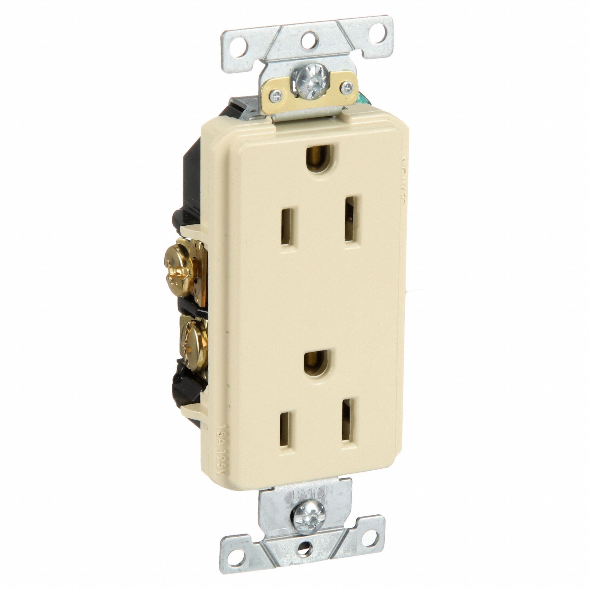 Receptacle: Decorator Duplex, 5-15R, 125V AC, 15 A, Ivory, 2 Pole / 3 Wire, Screw Terminals