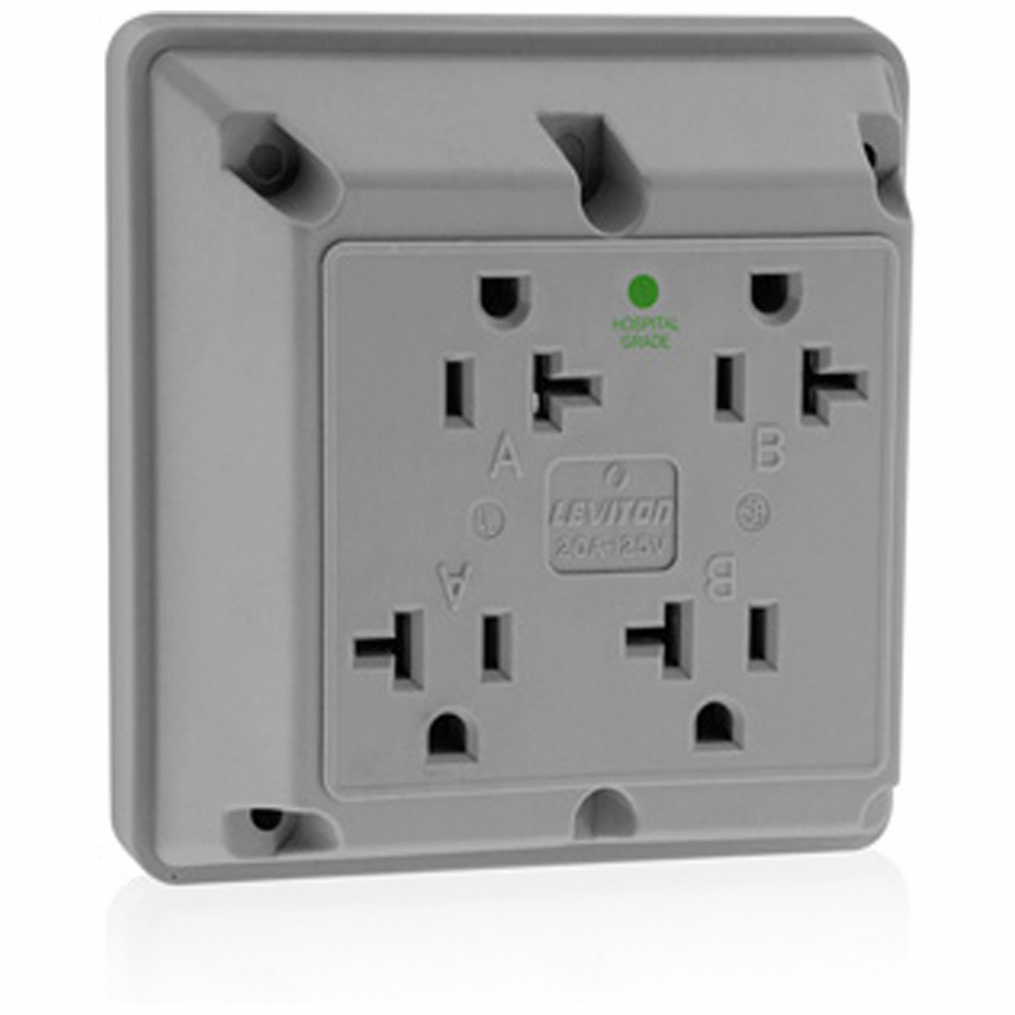 Receptacle: Quad, 5-20R, 20 A, 125V AC, Gray, 2 Pole / 3 Wire Poles & Wires, Screw Terminals