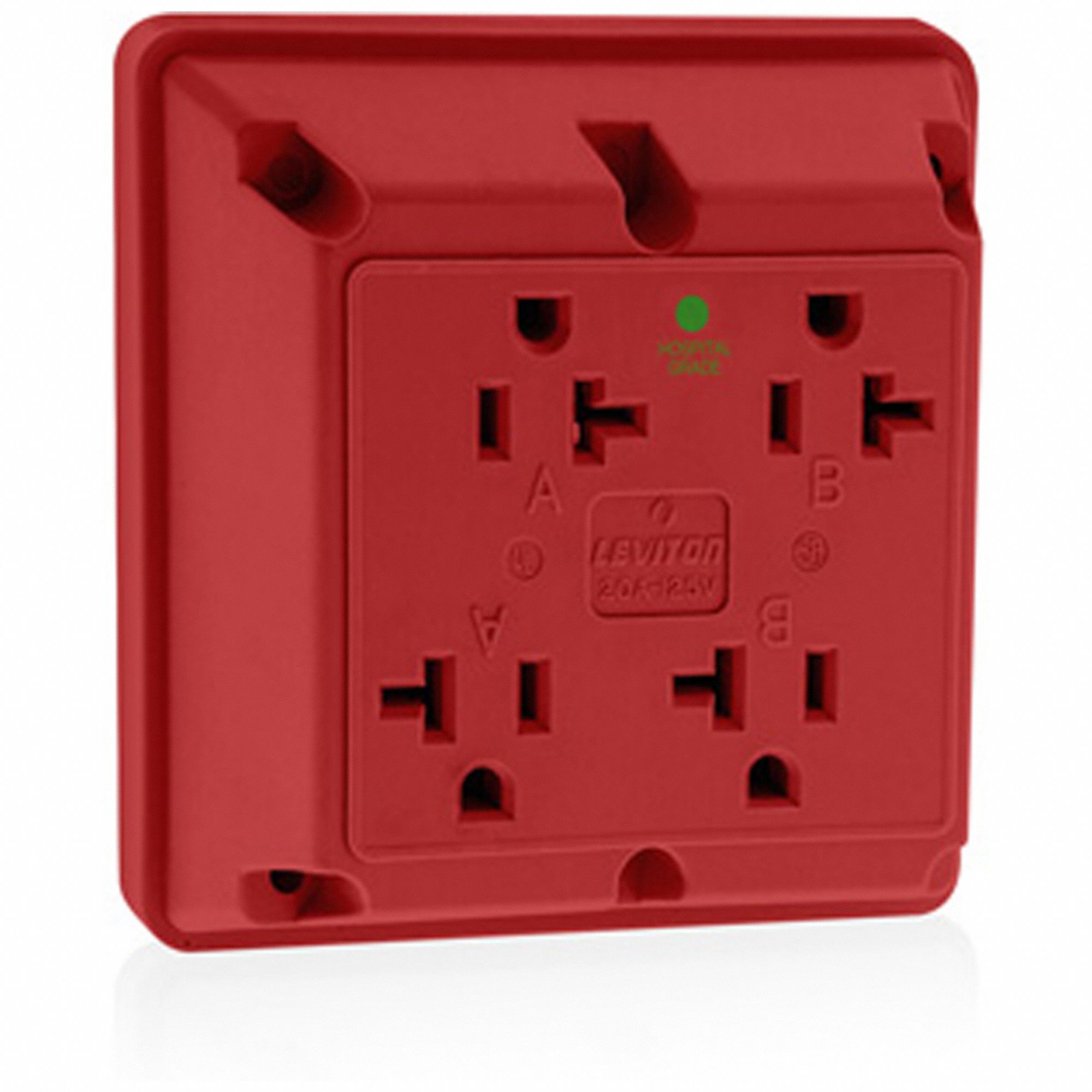 Receptacle: Quad, 5-20R, 20 A, 125V AC, Red, 2 Pole / 3 Wire Poles & Wires, Screw Terminals