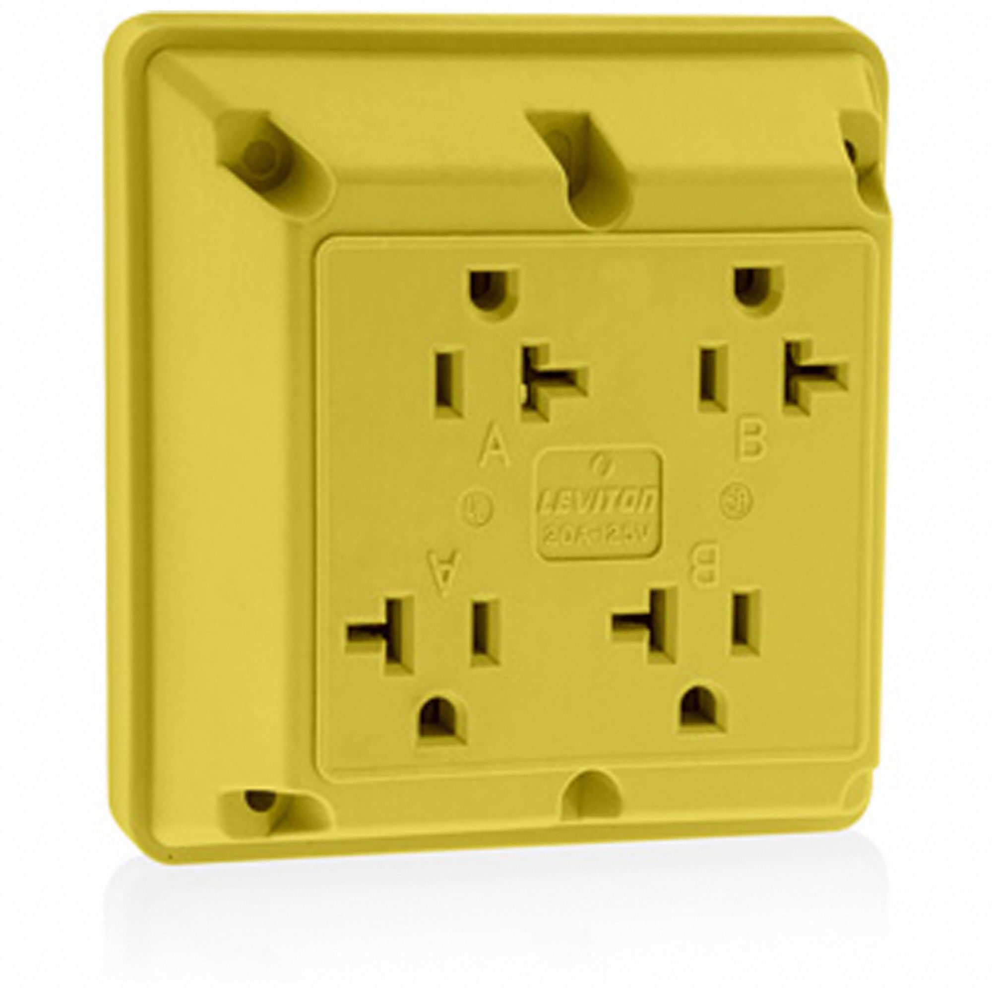 Receptacle: Quad, Yellow, 5-20R, 20 A, 125V AC, 2 Pole / 3 Wire, Screw Terminals