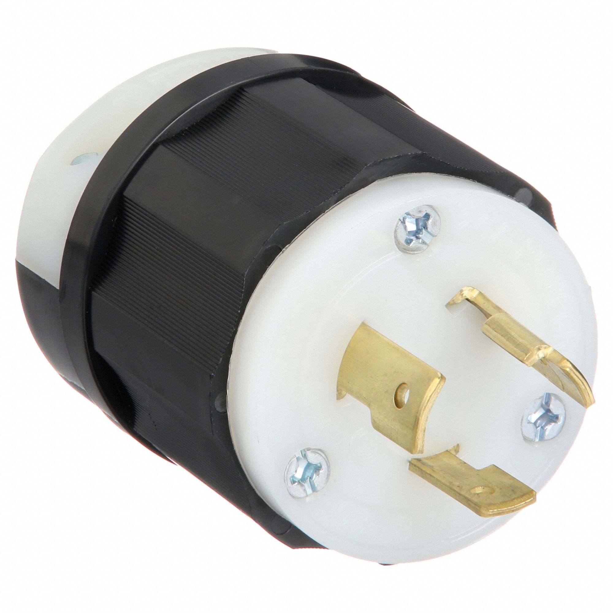 Locking Plug: L6-20P, 250V AC, 20 A, 2 Poles, Black/White, Screw Terminals