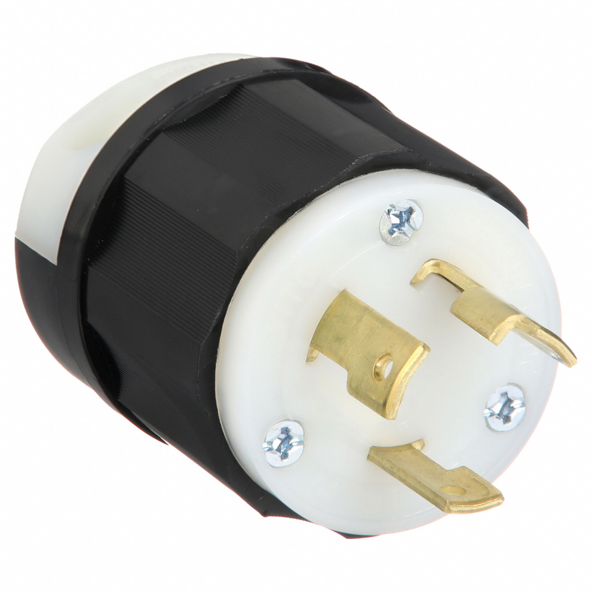 Locking Plug: L6-30P, 250V AC, 30 A, 2 Poles, Black/White, Screw Terminals