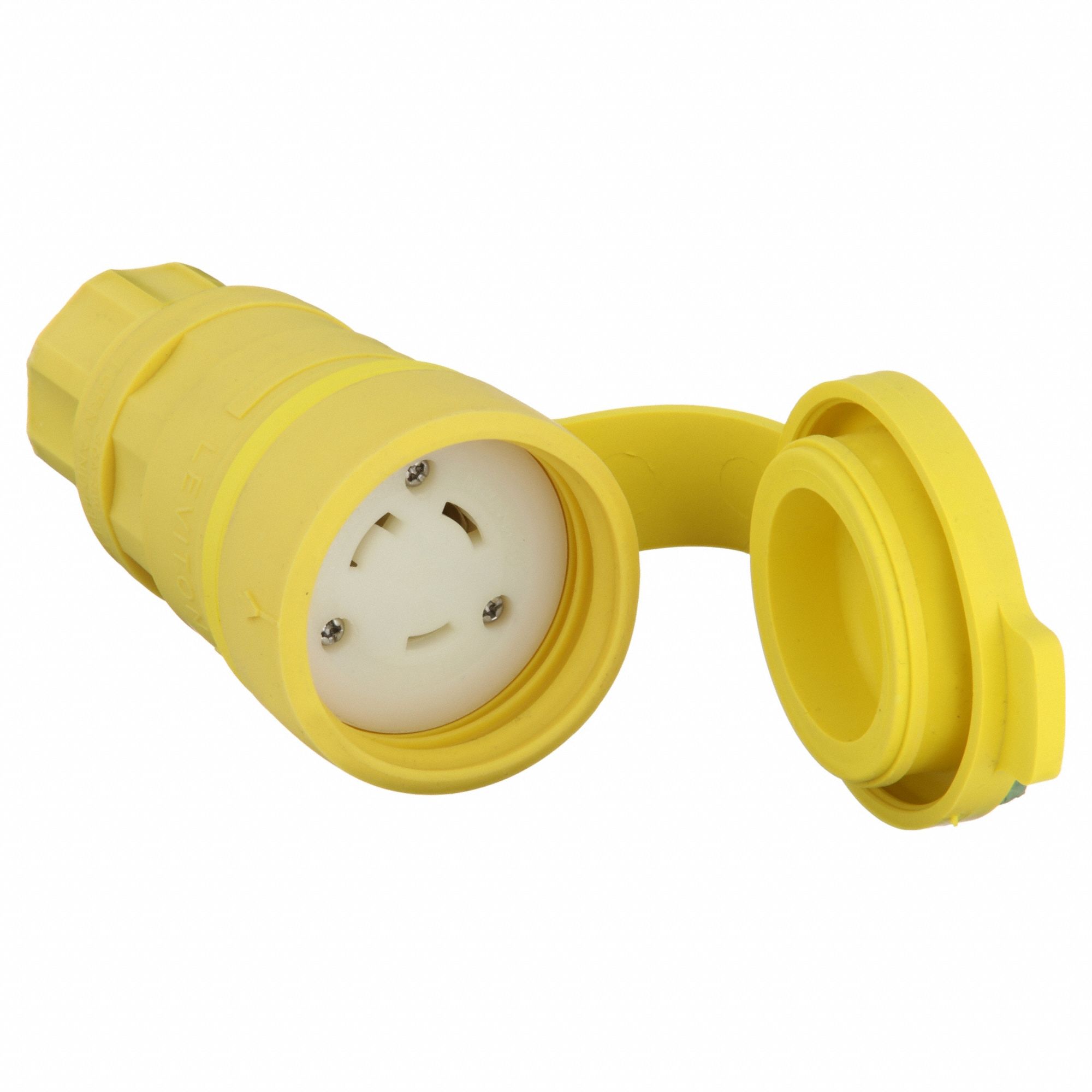 Watertight Locking Connector: L6-30R, 30 A, 250V AC, 2 Poles, Yellow, Shrouded, Gen Purpose