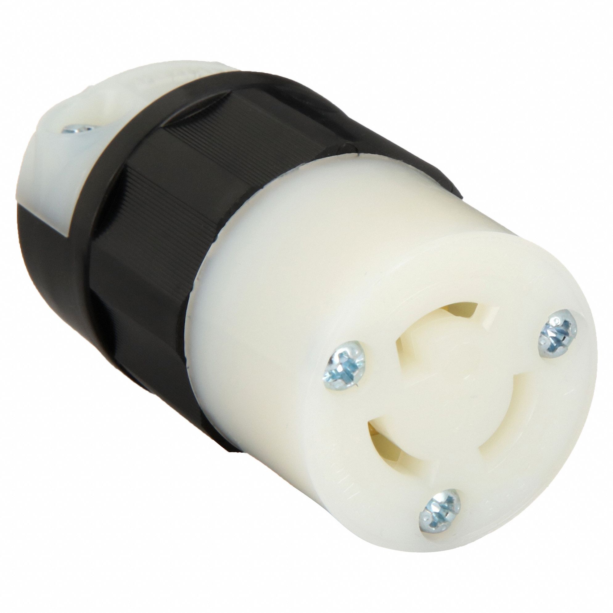 Locking Connector: L5-15R, 15 A, 125V AC, 2 Poles, Black/White, Screw Terminals