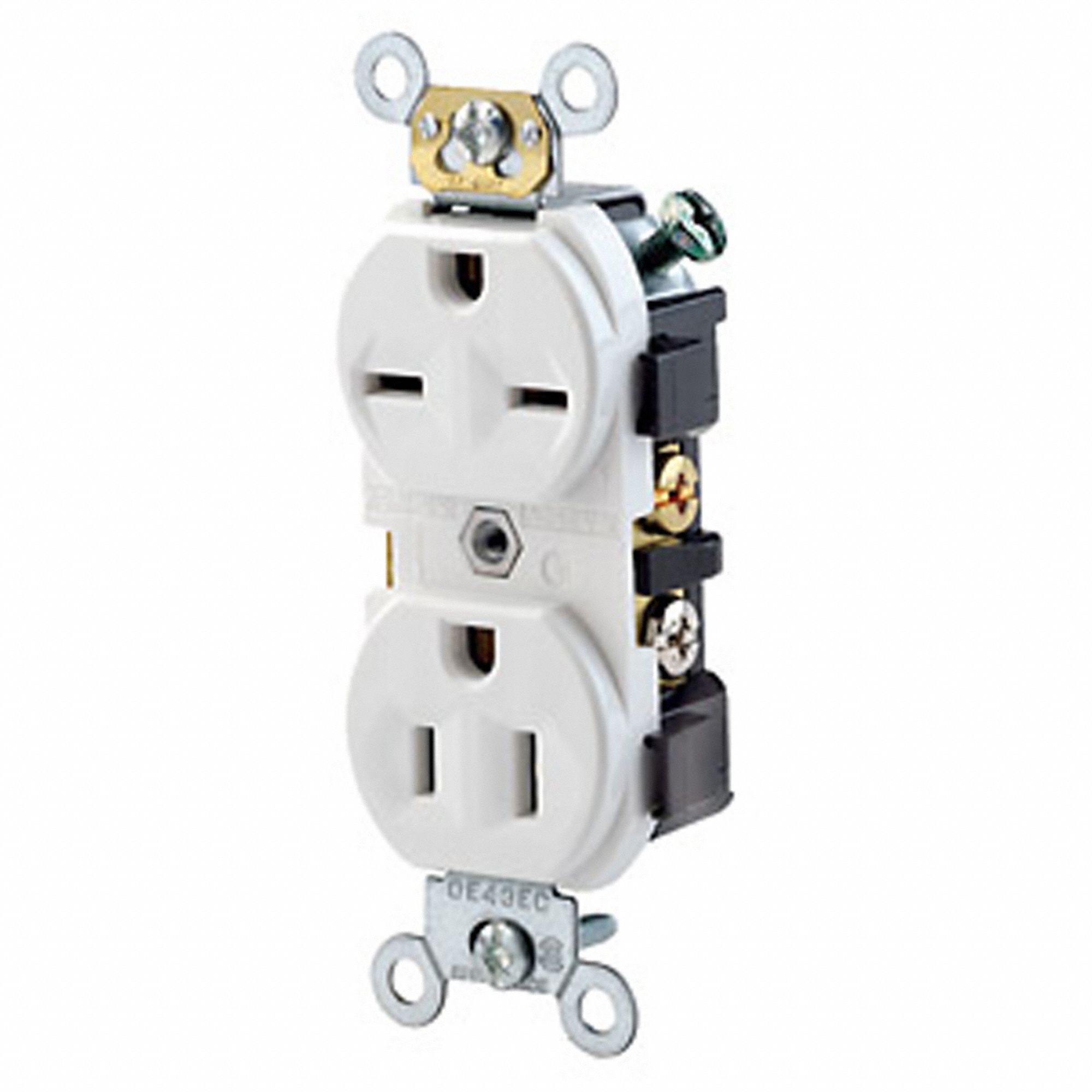 Receptacle: Duplex, White, 5-15R/6-15R, 15 A, 125/250V AC, 2 Pole / 3 Wire, Screw Terminals
