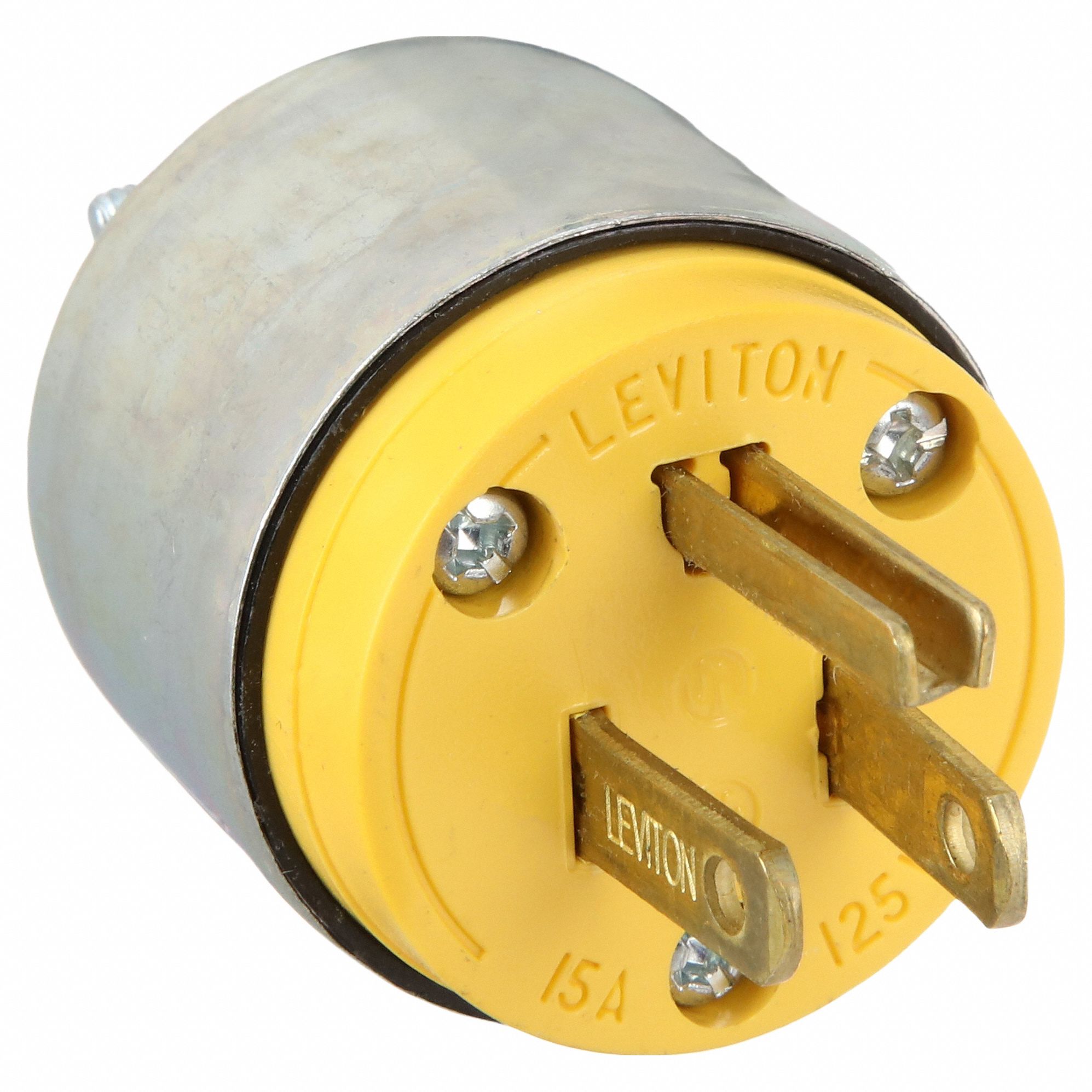 Straight Blade Plug: 5-15P, 15 A, 125V AC, 2 Poles, Yellow, Gen Use