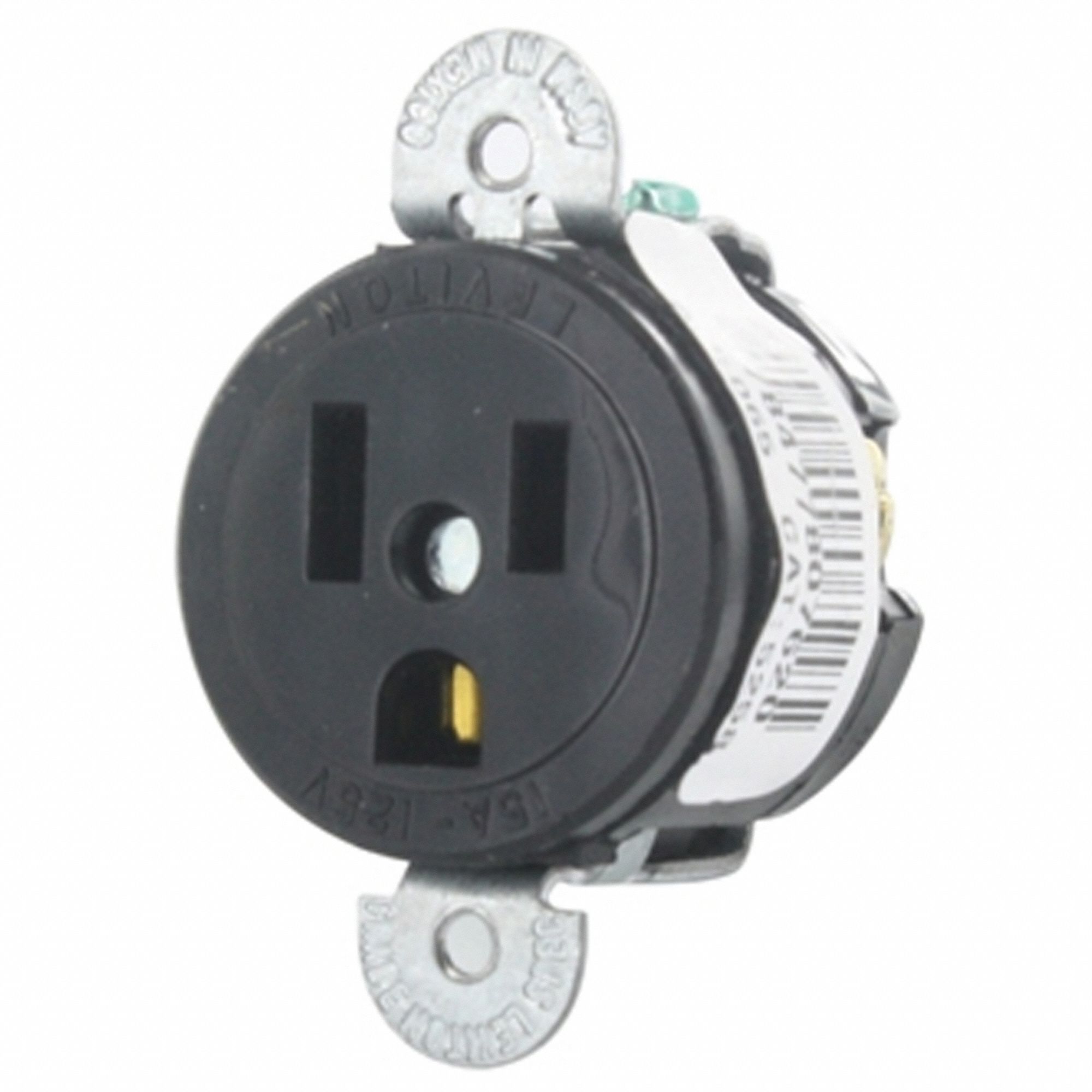 Receptacle: Single, Black, 5-15R, 15 A, 125V AC, 2 Pole / 3 Wire, Screw Terminals