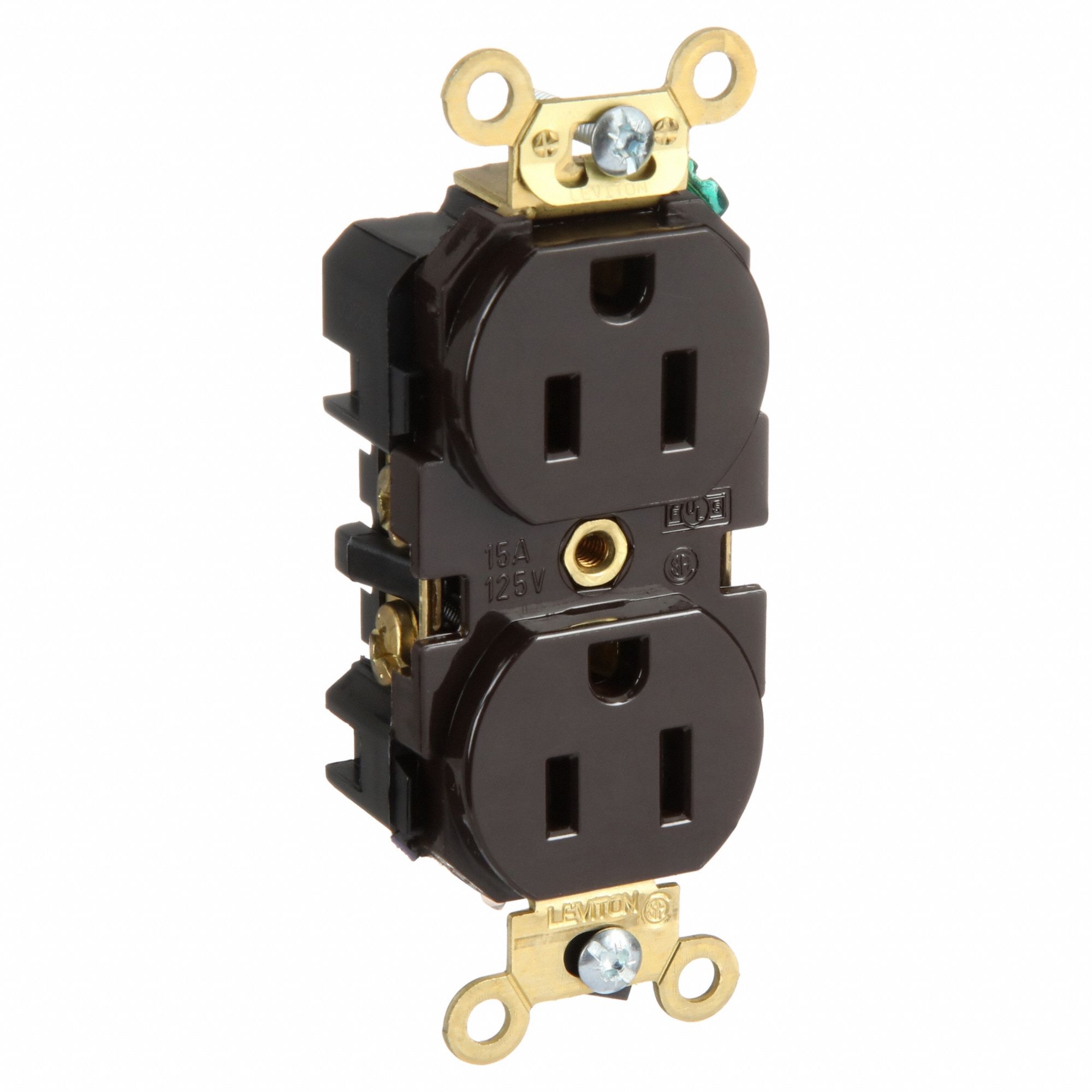 Receptacle: Duplex, 5-15R, 125V AC, 15 A, Brown, 2 Pole / 3 Wire, Screw Terminals