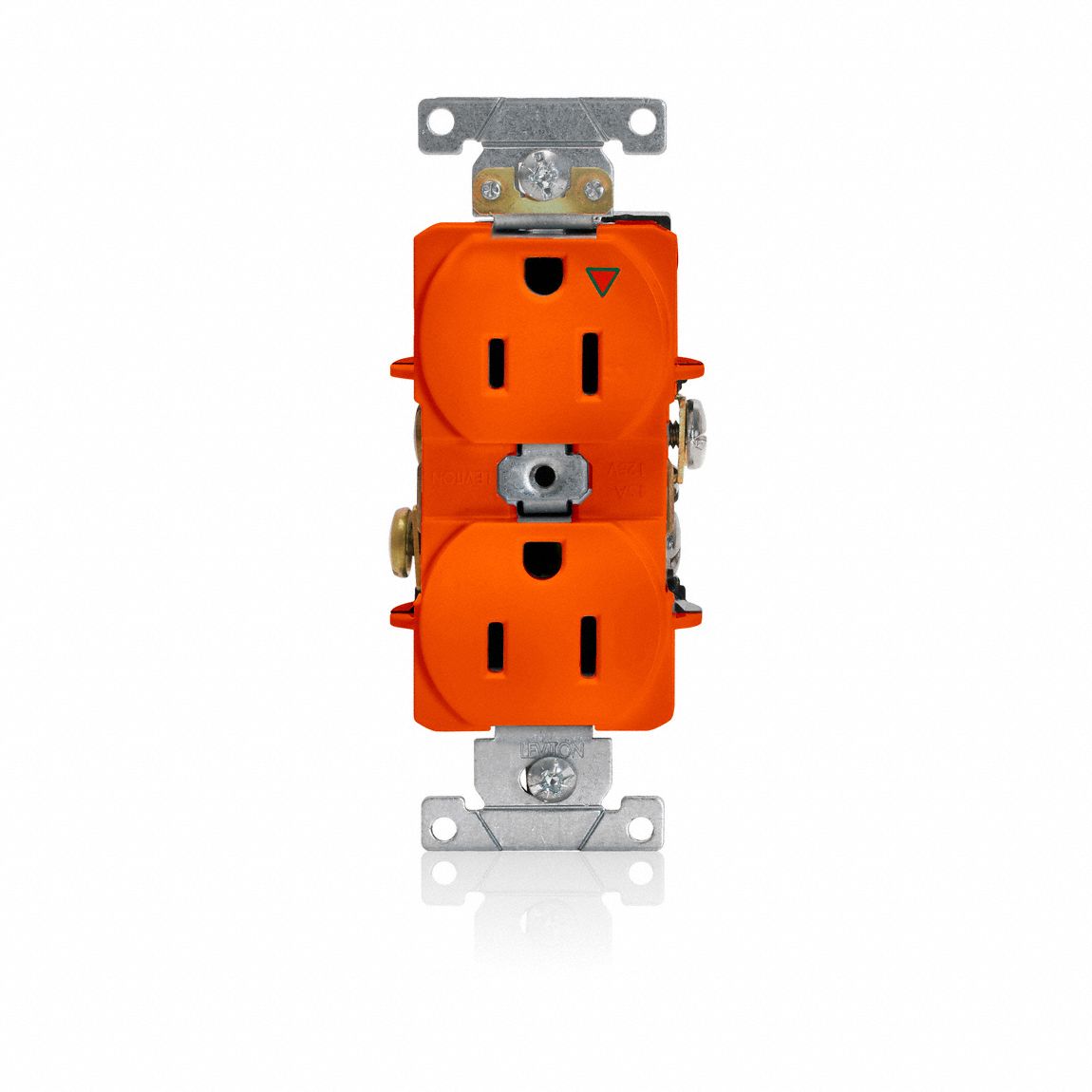 Receptacle: Duplex, 5-15R, 125V AC, 15 A, Orange, 2 Pole / 3 Wire, Screw Terminals
