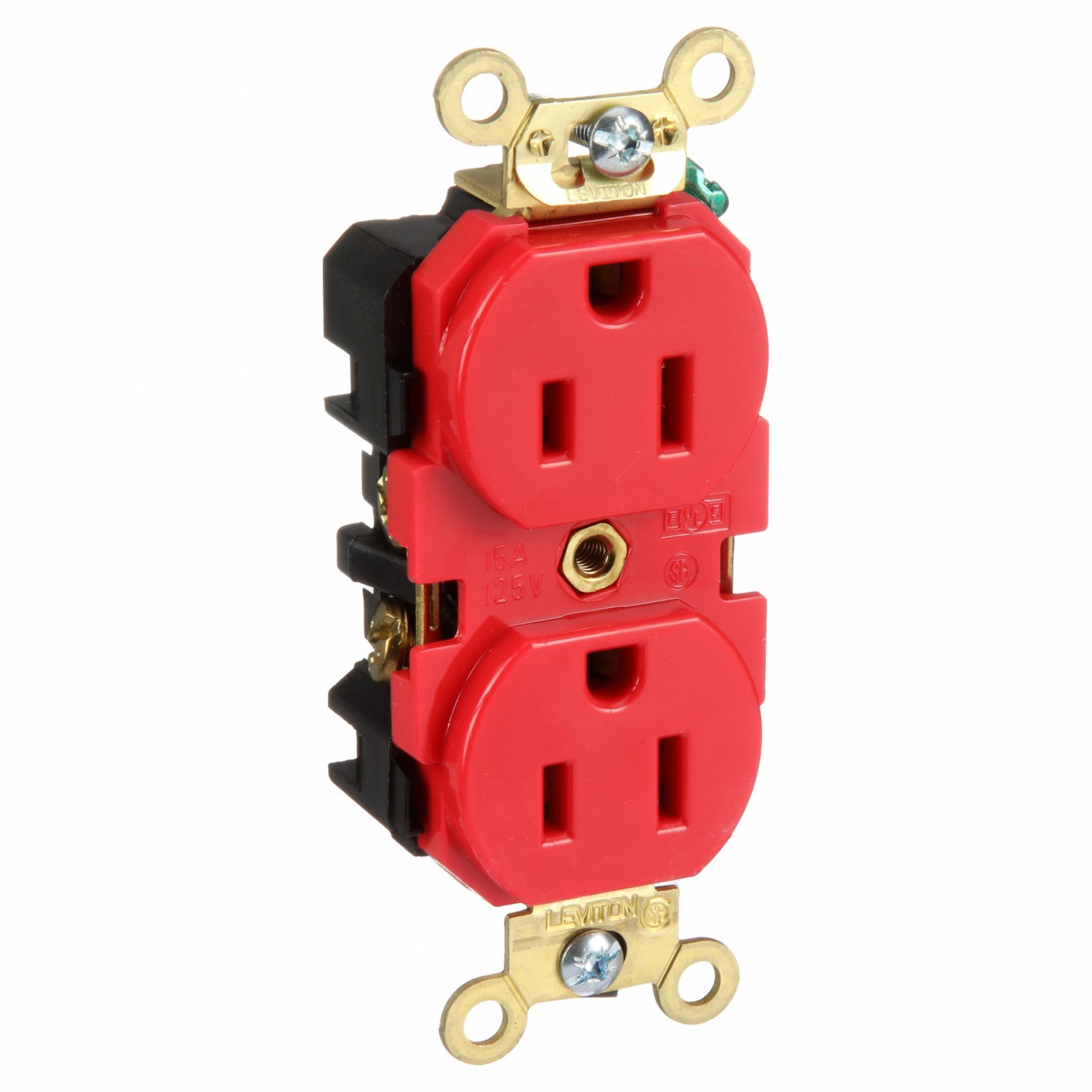 Receptacle: Duplex, 5-15R, 125V AC, 15 A, Red, 2 Pole / 3 Wire, Screw Terminals