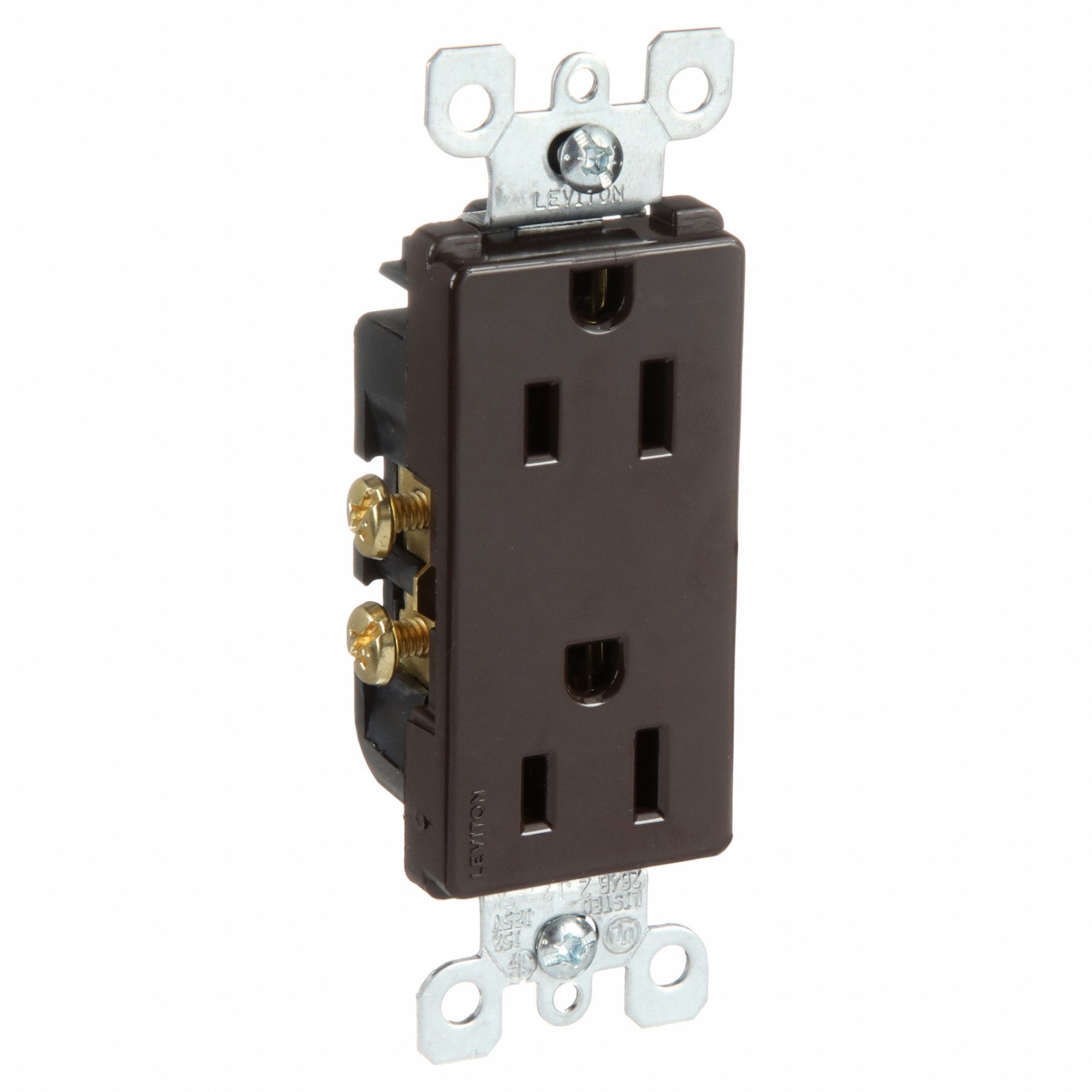 Receptacle: Decorator Duplex, Brown, 5-15R, 15 A, 125V AC, 2 Pole / 3 Wire, Screw Terminals