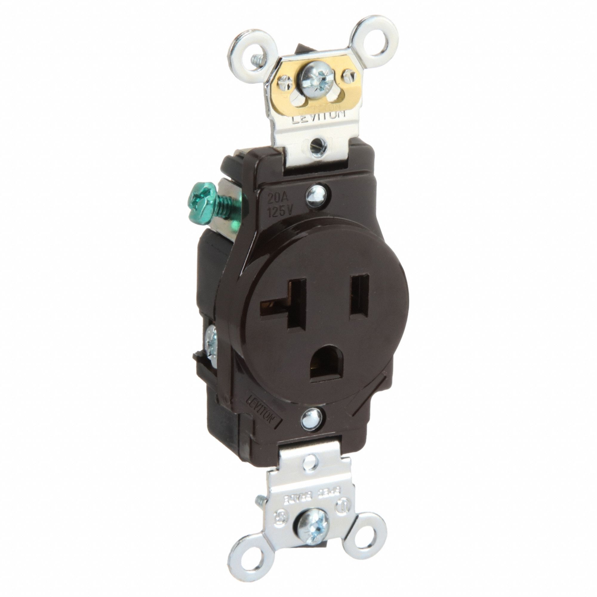 Receptacle: Single, Brown, 5-20R, 20 A, 125V AC, 2 Pole / 3 Wire, Screw Terminals