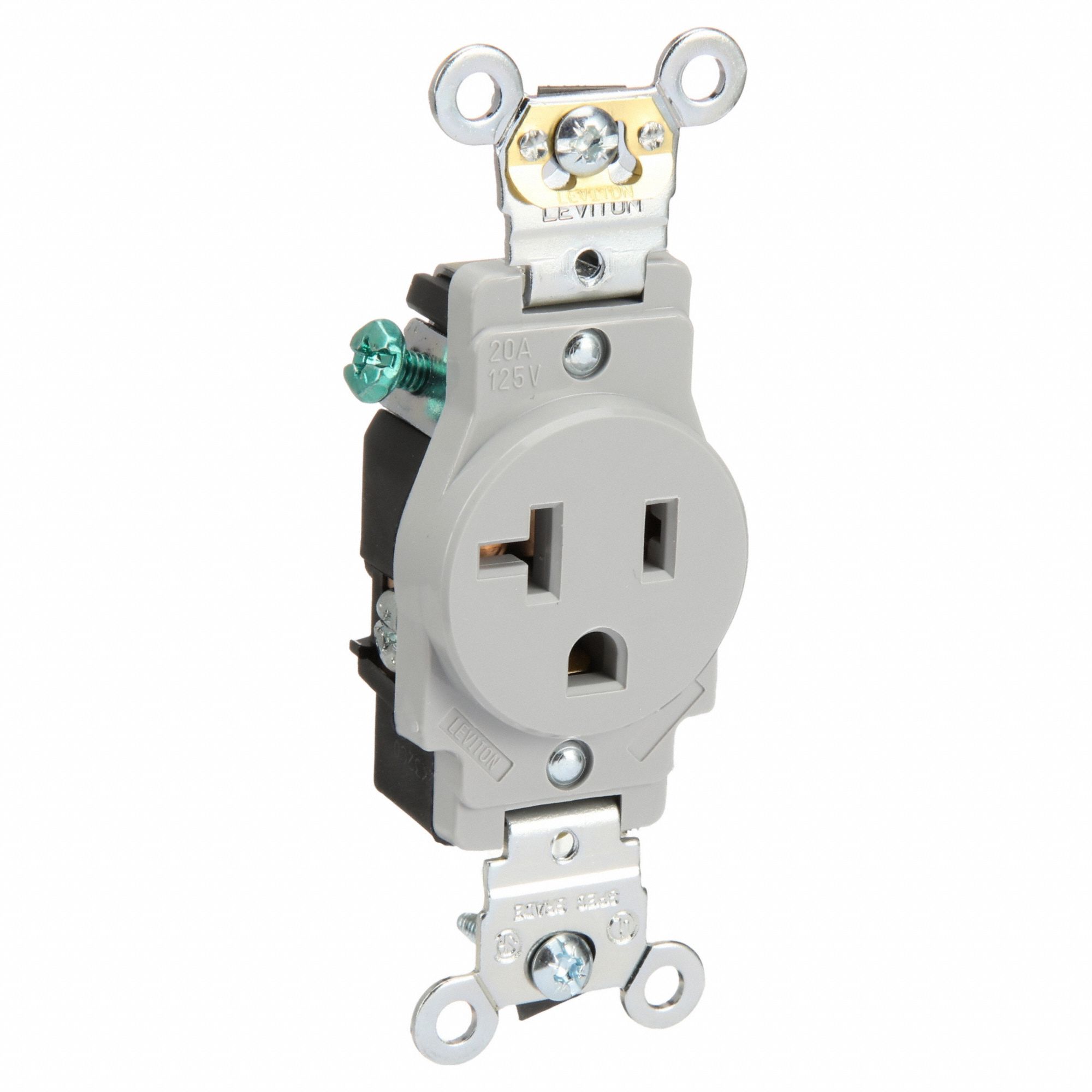 Receptacle: Single, 5-20R, 125V AC, 20 A, Gray, 2 Pole / 3 Wire, Screw Terminals