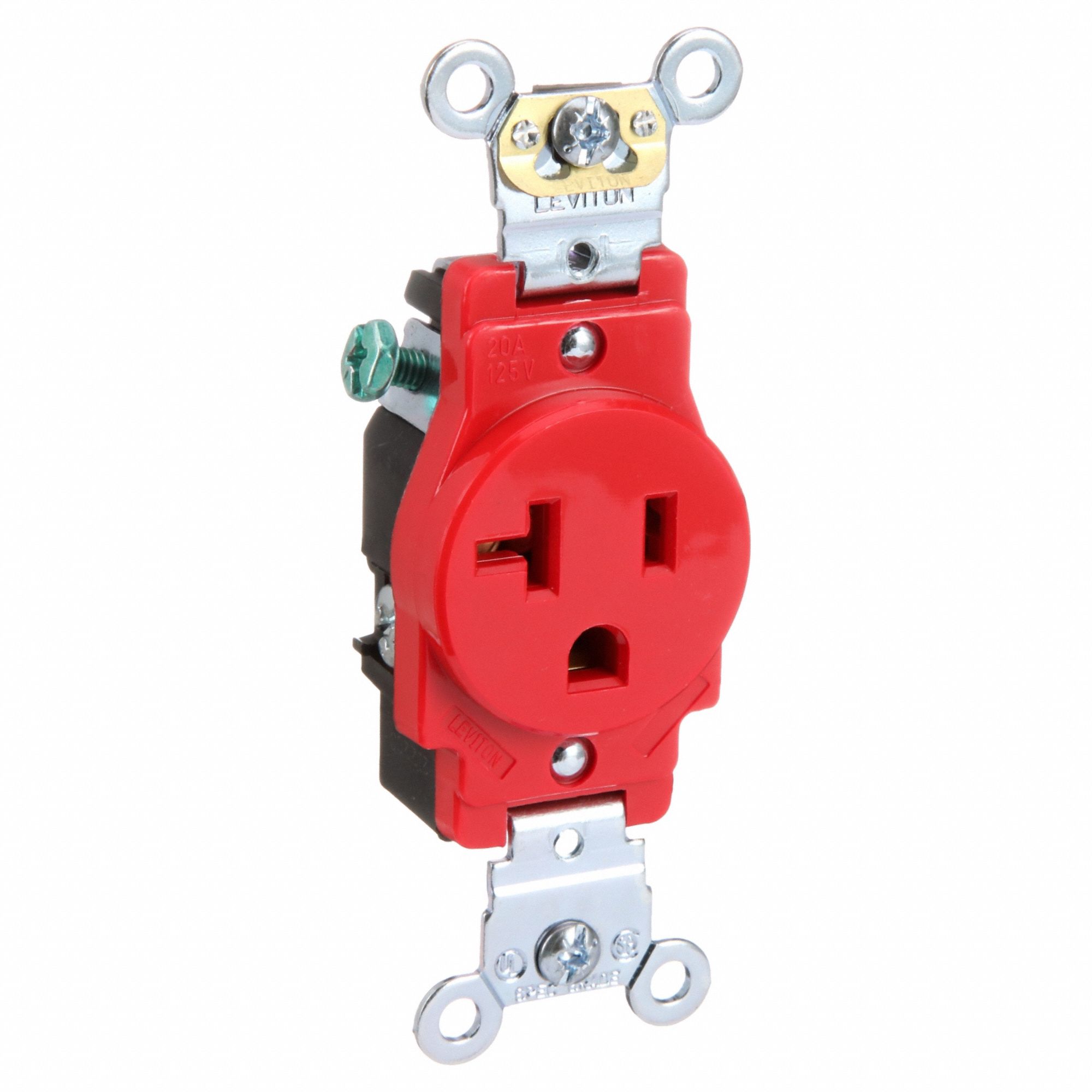Receptacle: Single, 5-20R, 125V AC, 20 A, Red, 2 Pole / 3 Wire, Screw Terminals