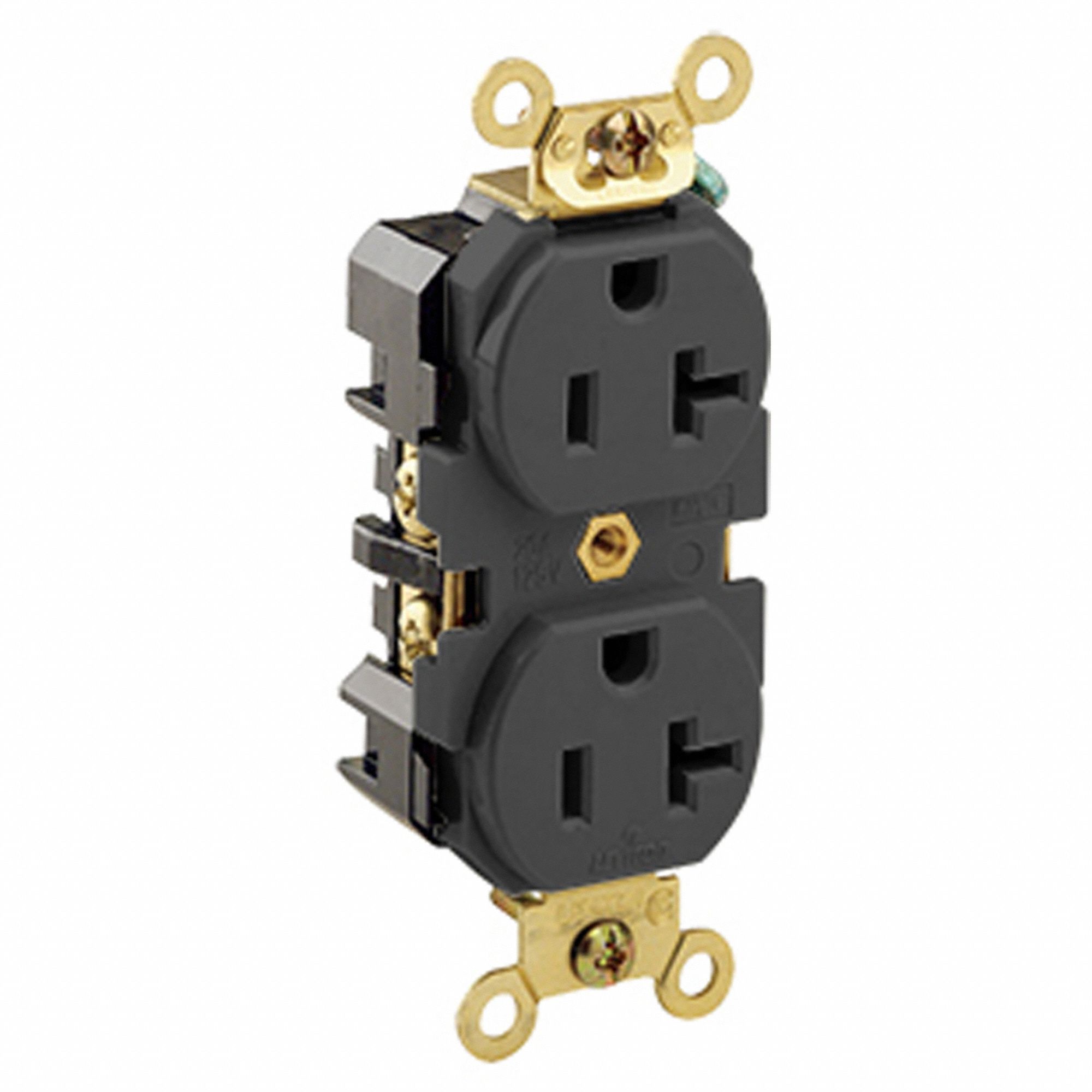 Receptacle: Duplex, 5-20R, 125V AC, 20 A, Black, 2 Pole / 3 Wire, Screw Terminals