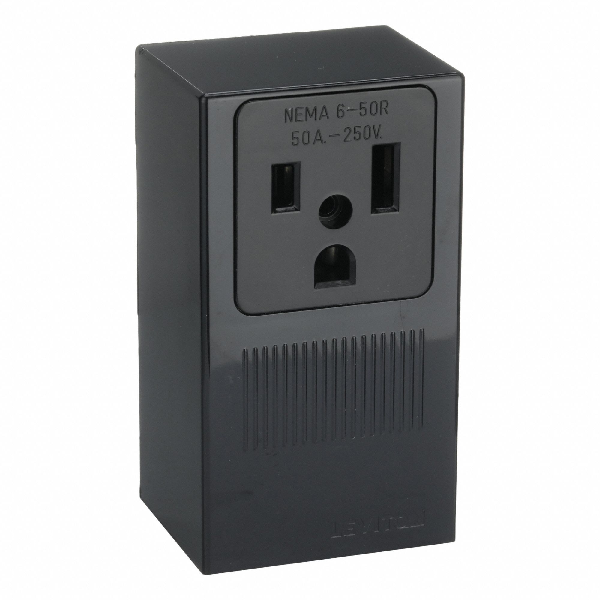 Receptacle: Single, Black, 6-50R, 50 A, 250V AC, 2 Pole / 3 Wire, Screw Terminals