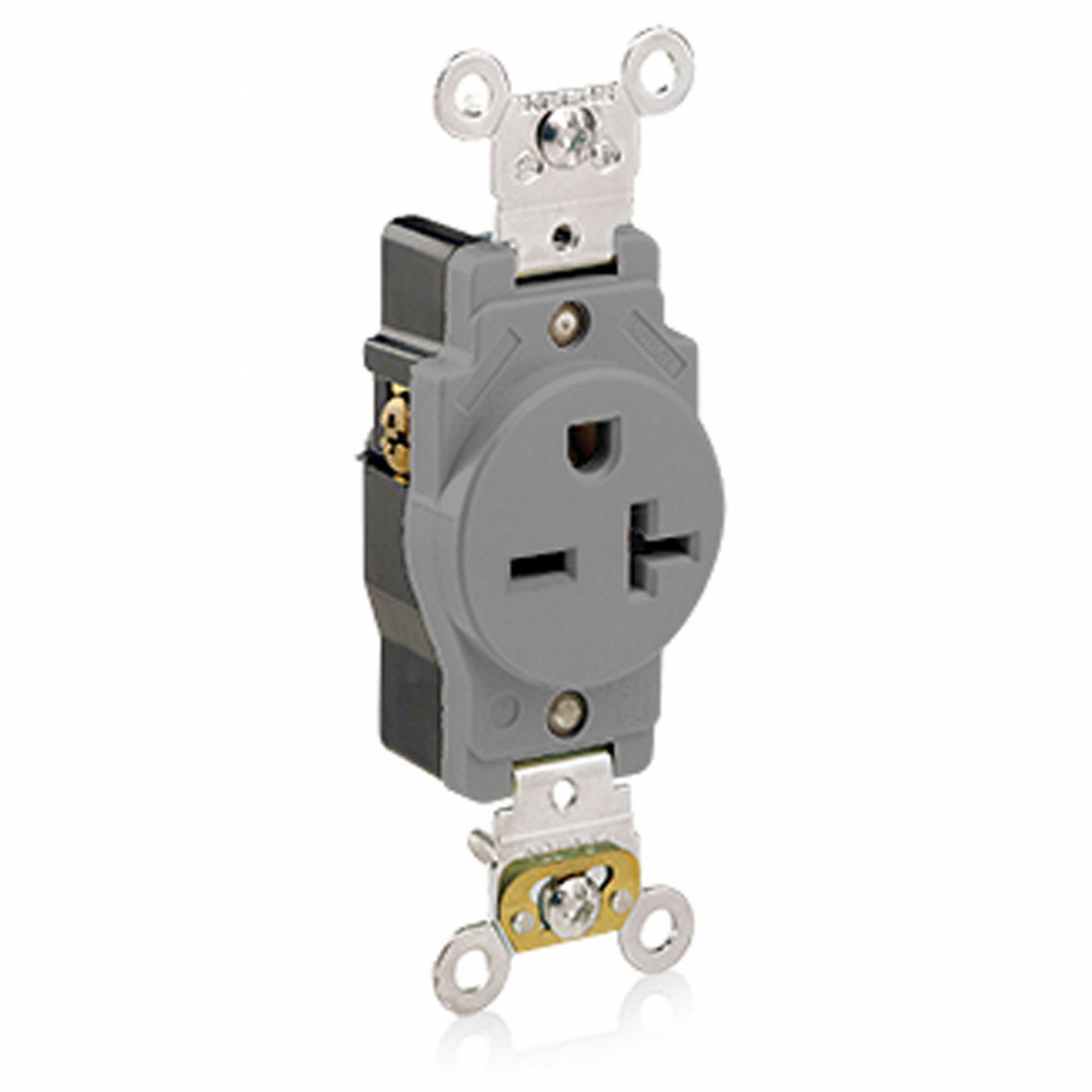 Receptacle: Single, 6-20R, 250V AC, 20 A, Gray, 2 Pole / 3 Wire, Screw Terminals