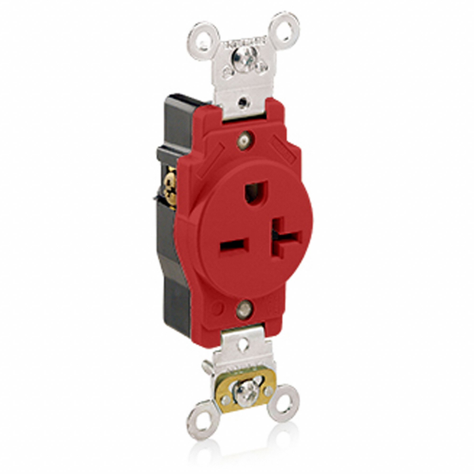 Receptacle: Single, 6-20R, 250V AC, 20 A, Red, 2 Pole / 3 Wire, Screw Terminals