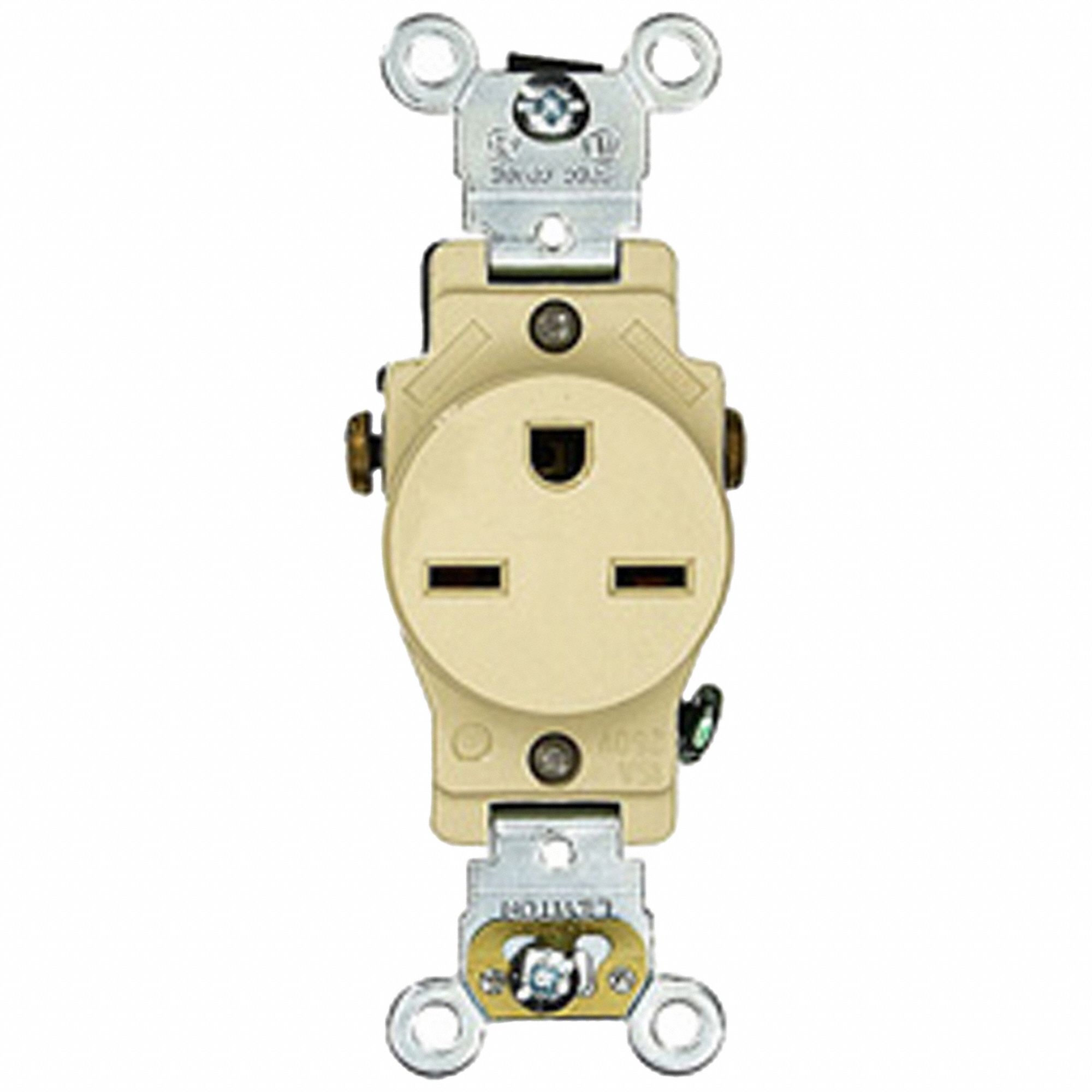 Receptacle: Single, Ivory, 6-15R, 15 A, 250V AC, 2 Pole / 3 Wire, Screw Terminals