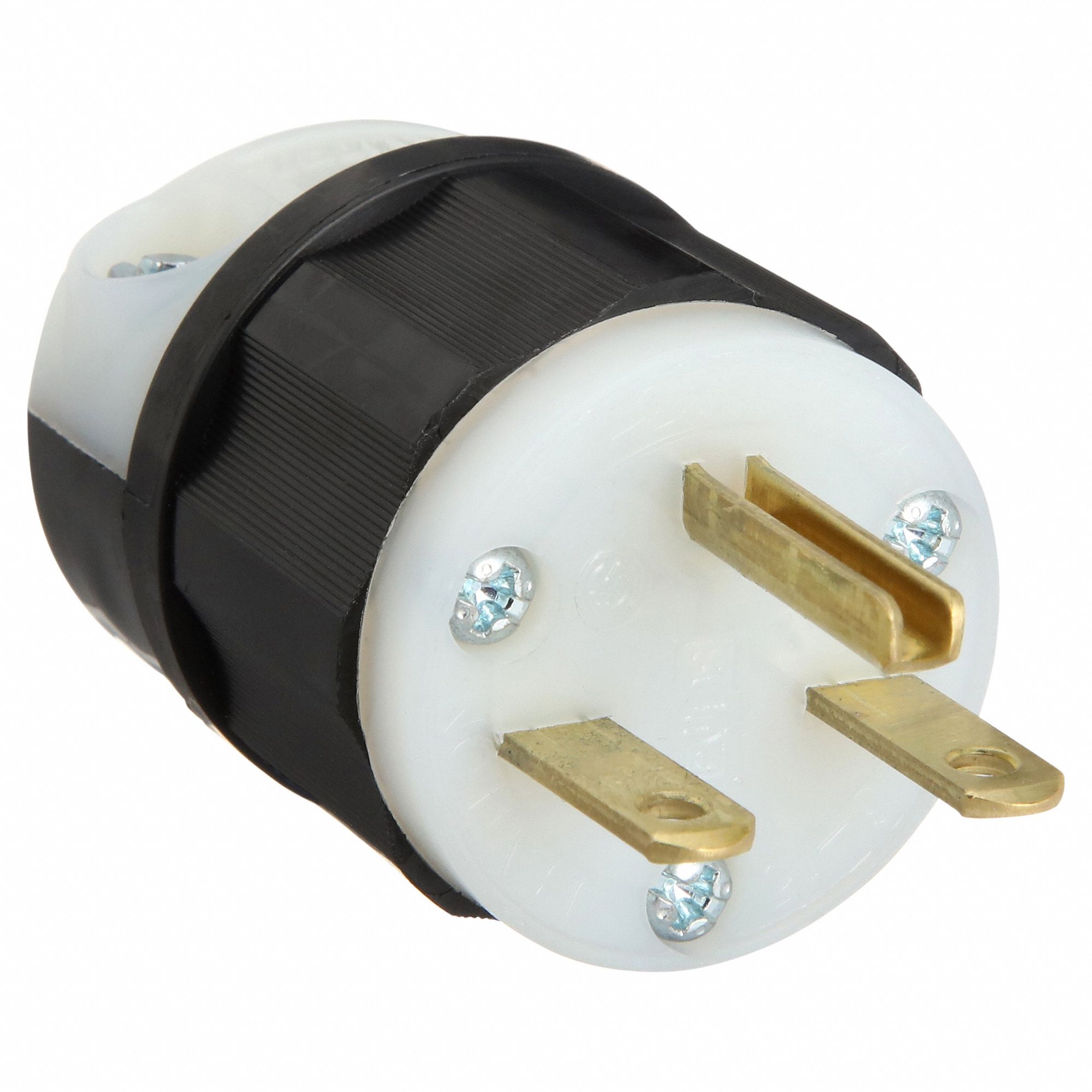 Straight Blade Plug: 6-15P, 15 A, 250V AC, Black/White, 2 Poles, Screw Terminals