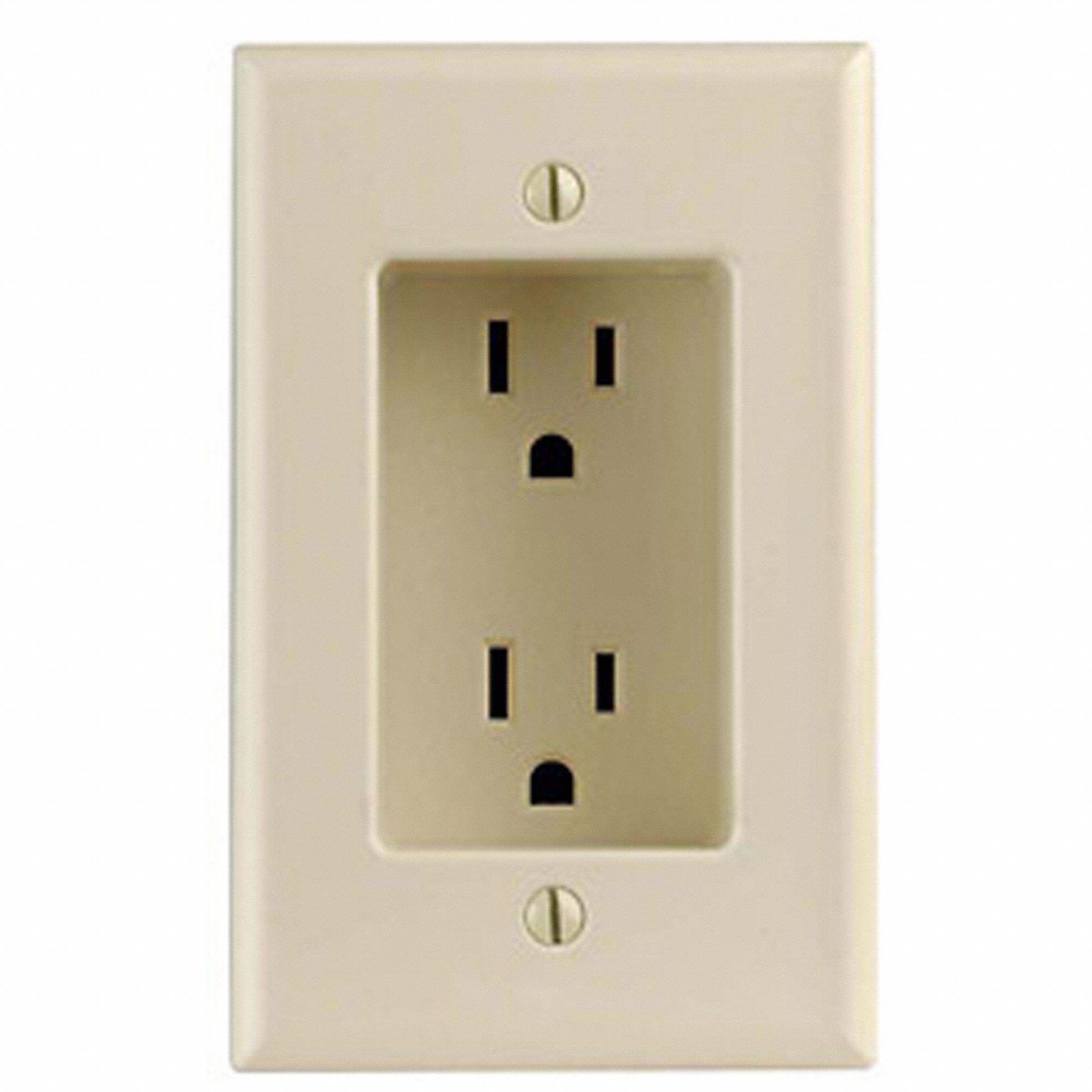 Receptacle: Duplex, Ivory, 5-15R, 15 A, 125V AC, 2 Pole / 3 Wire, Screw Terminals, Gen Use