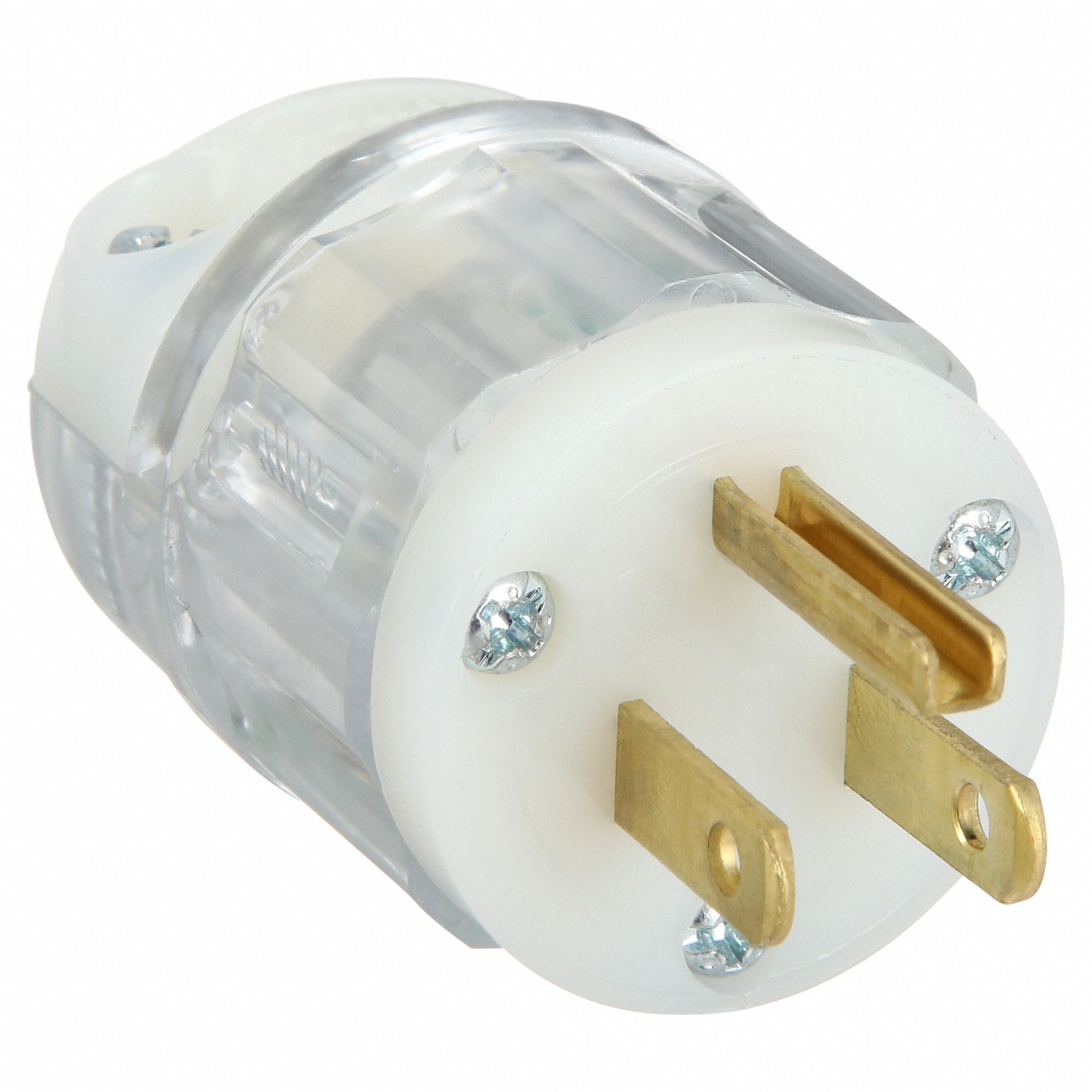 Straight Blade Plug: 5-15P, 15 A, 125V AC, Clear, 2 Poles, Screw Terminals, Hospital Grade