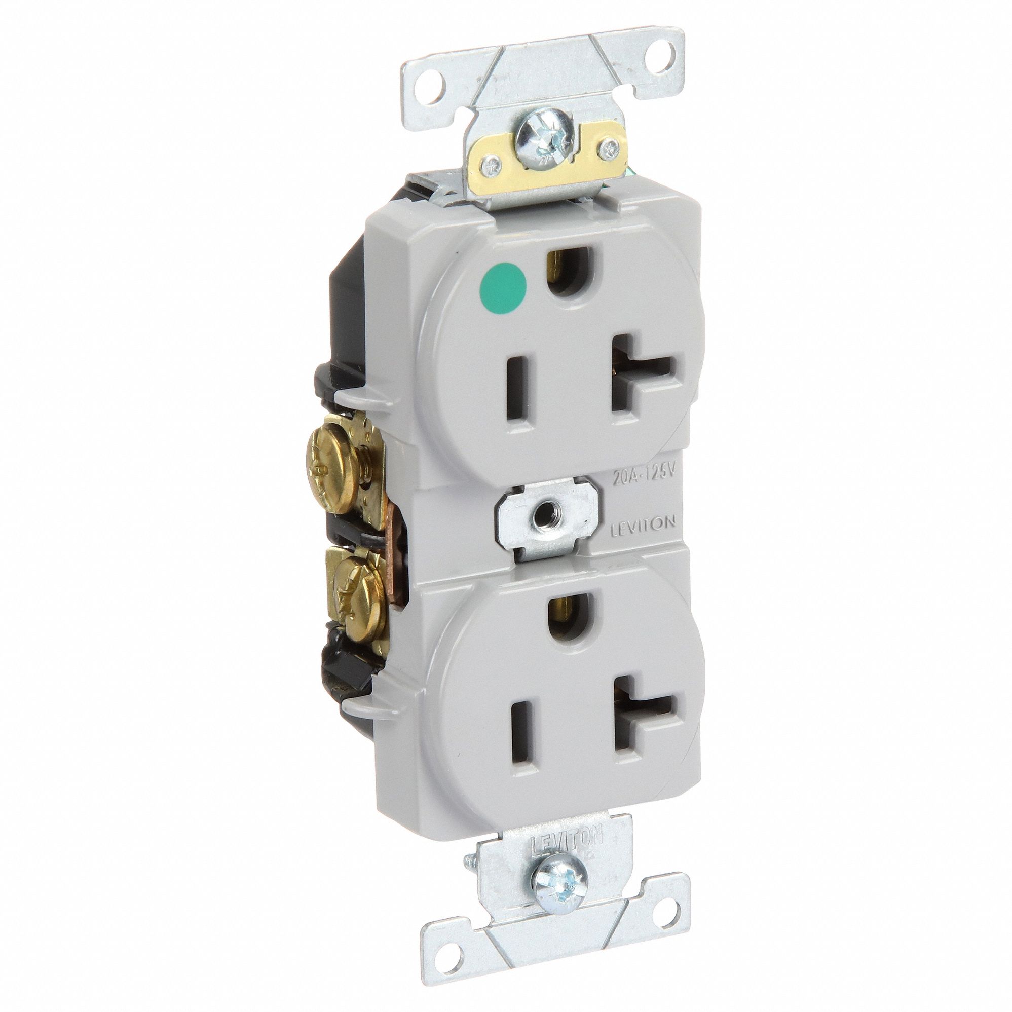 Receptacle: Duplex, 5-20R, 20 A, 125V AC, Gray, 2 Pole / 3 Wire Poles & Wires, Gen Purpose