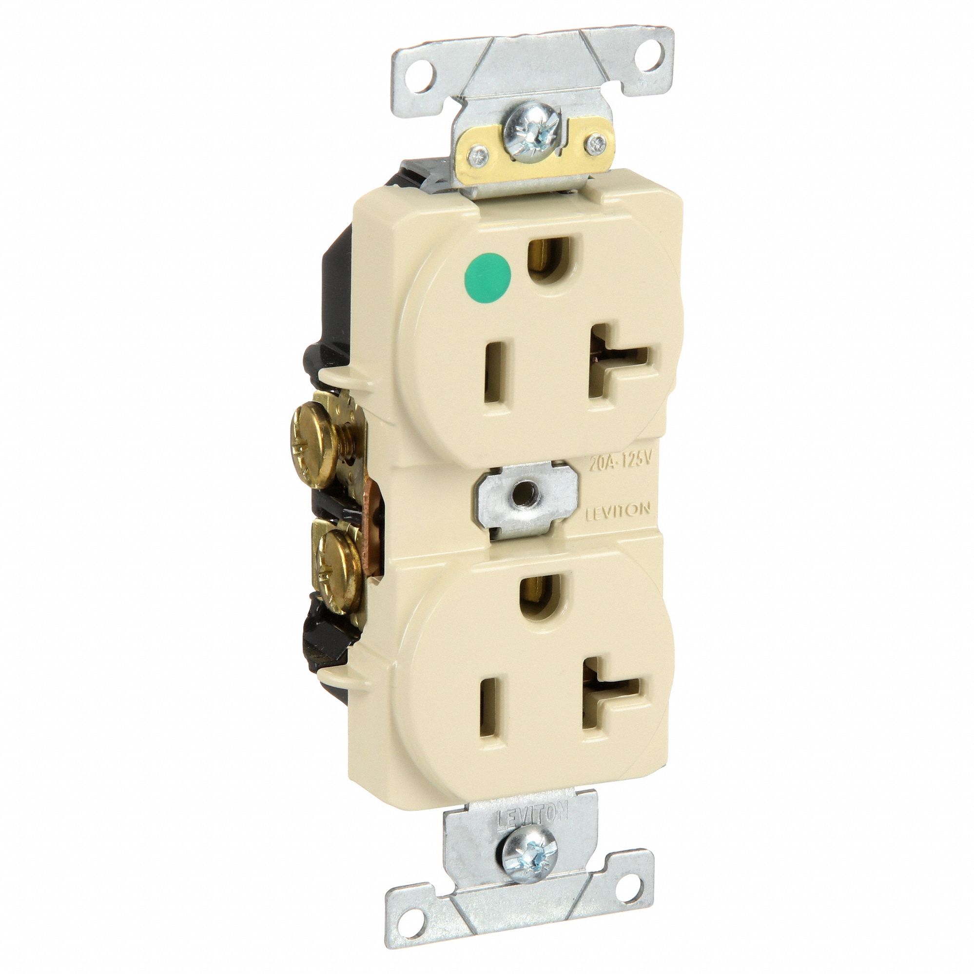 Receptacle: Duplex, 5-20R, 20 A, 125V AC, Ivory, 2 Pole / 3 Wire Poles & Wires, Gen Purpose