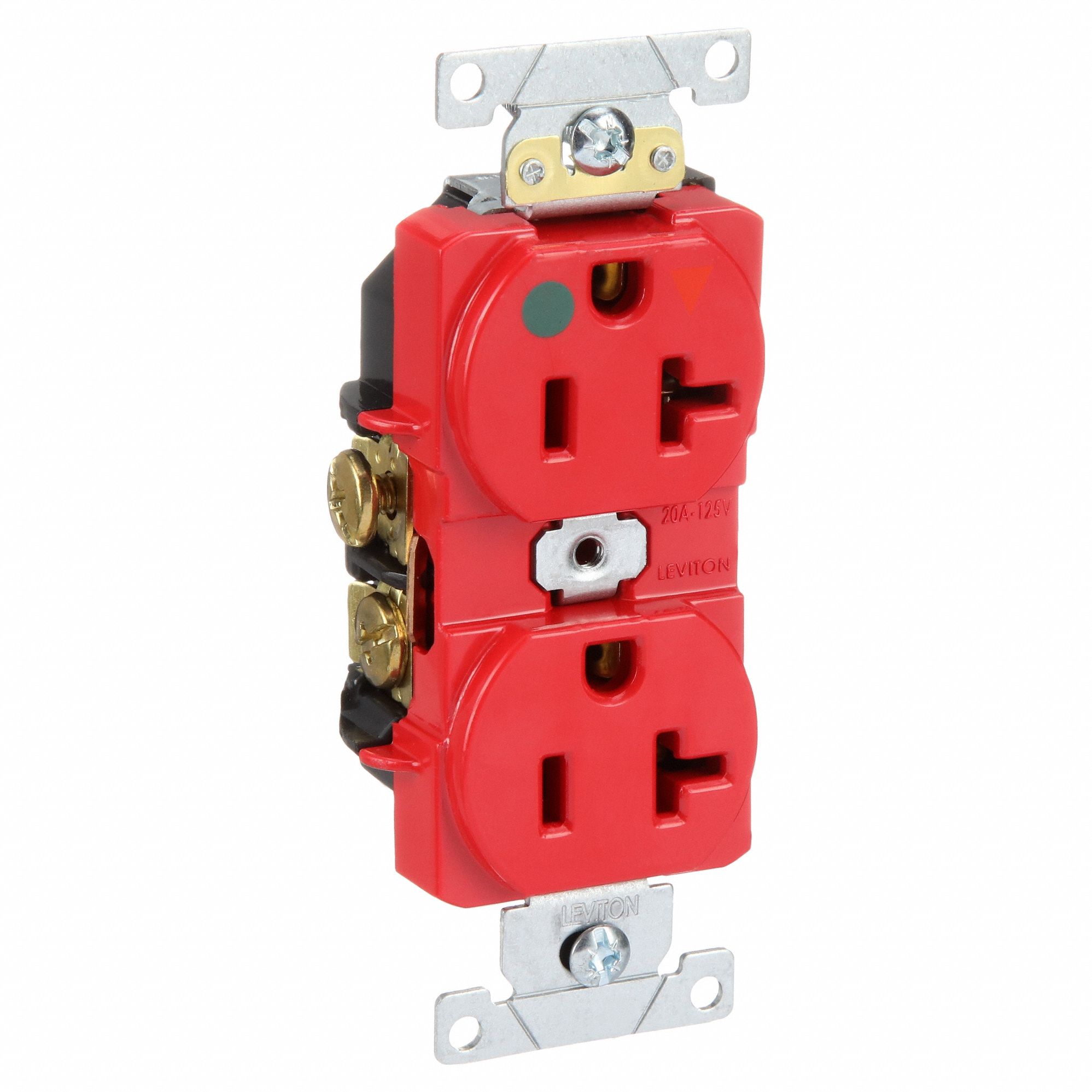 Receptacle: Duplex, 5-20R, 20 A, 125V AC, Red, 2 Pole / 3 Wire Poles & Wires, Gen Purpose