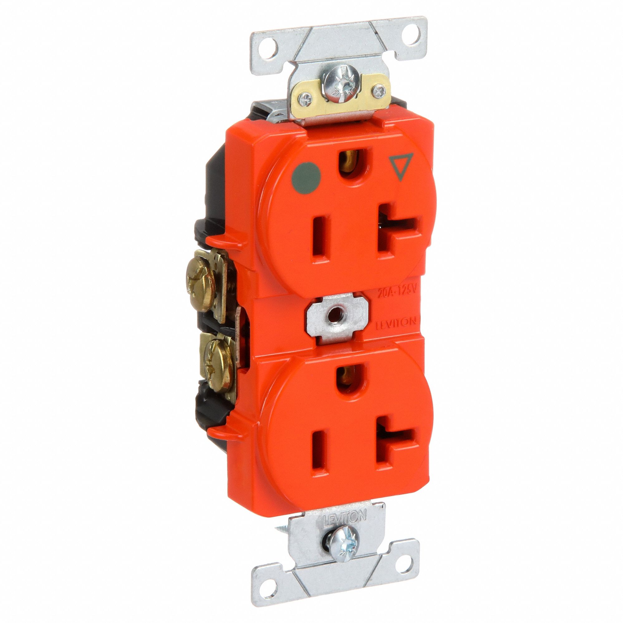 Receptacle: Duplex, 5-20R, 20 A, 125V AC, Orange, 2 Pole / 3 Wire Poles & Wires, Gen Purpose