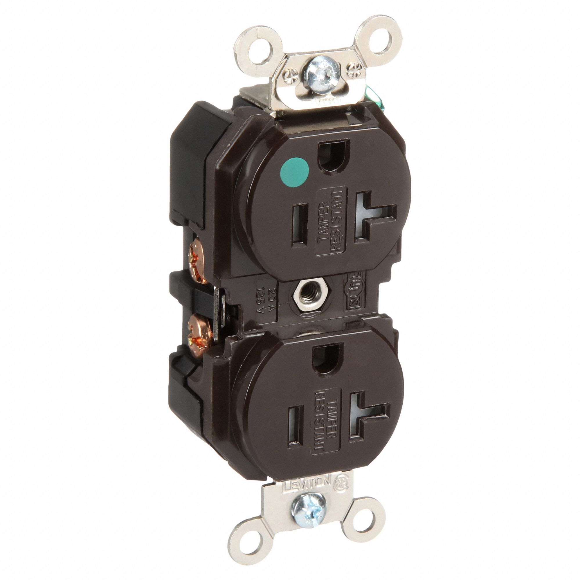 Receptacle: Duplex, 5-20R, 20 A, 125V AC, Brown, 2 Pole / 3 Wire Poles & Wires, Gen Purpose