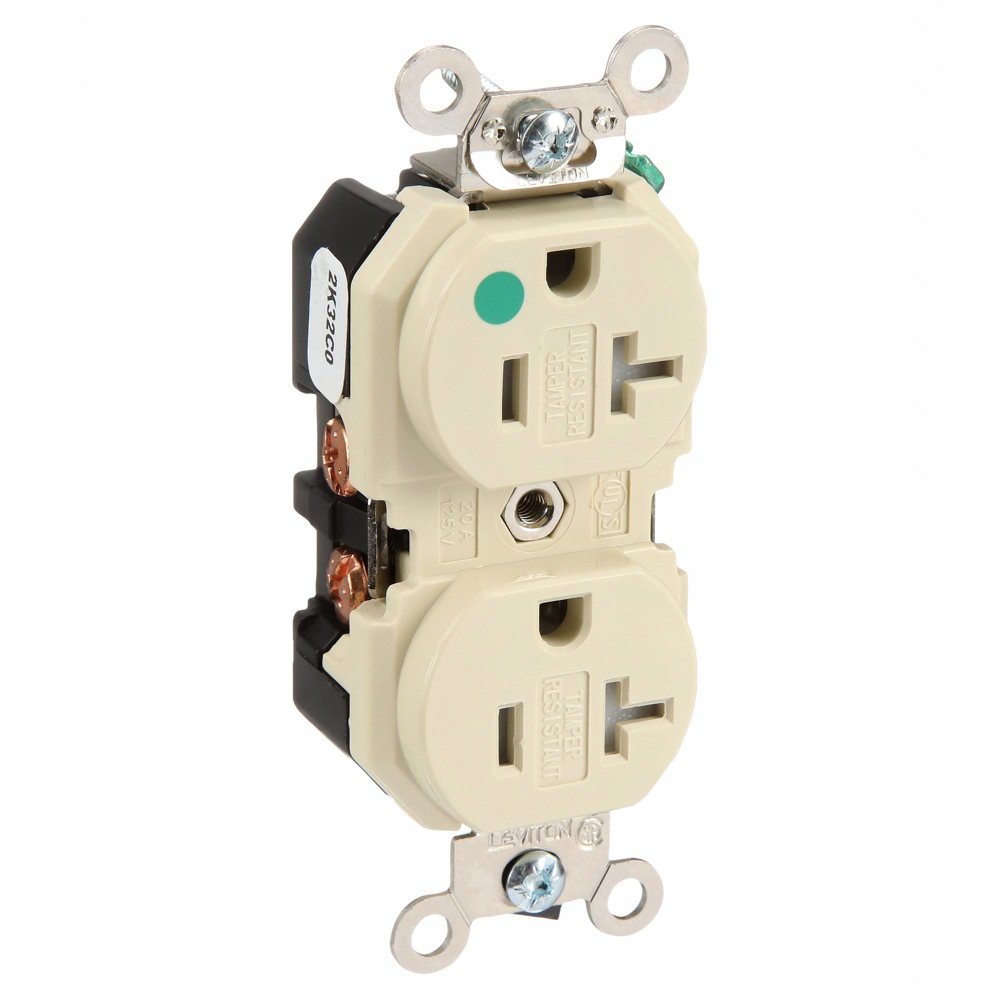 Receptacle: Duplex, 5-20R, 20 A, 125V AC, Ivory, 2 Pole / 3 Wire Poles & Wires, Gen Purpose